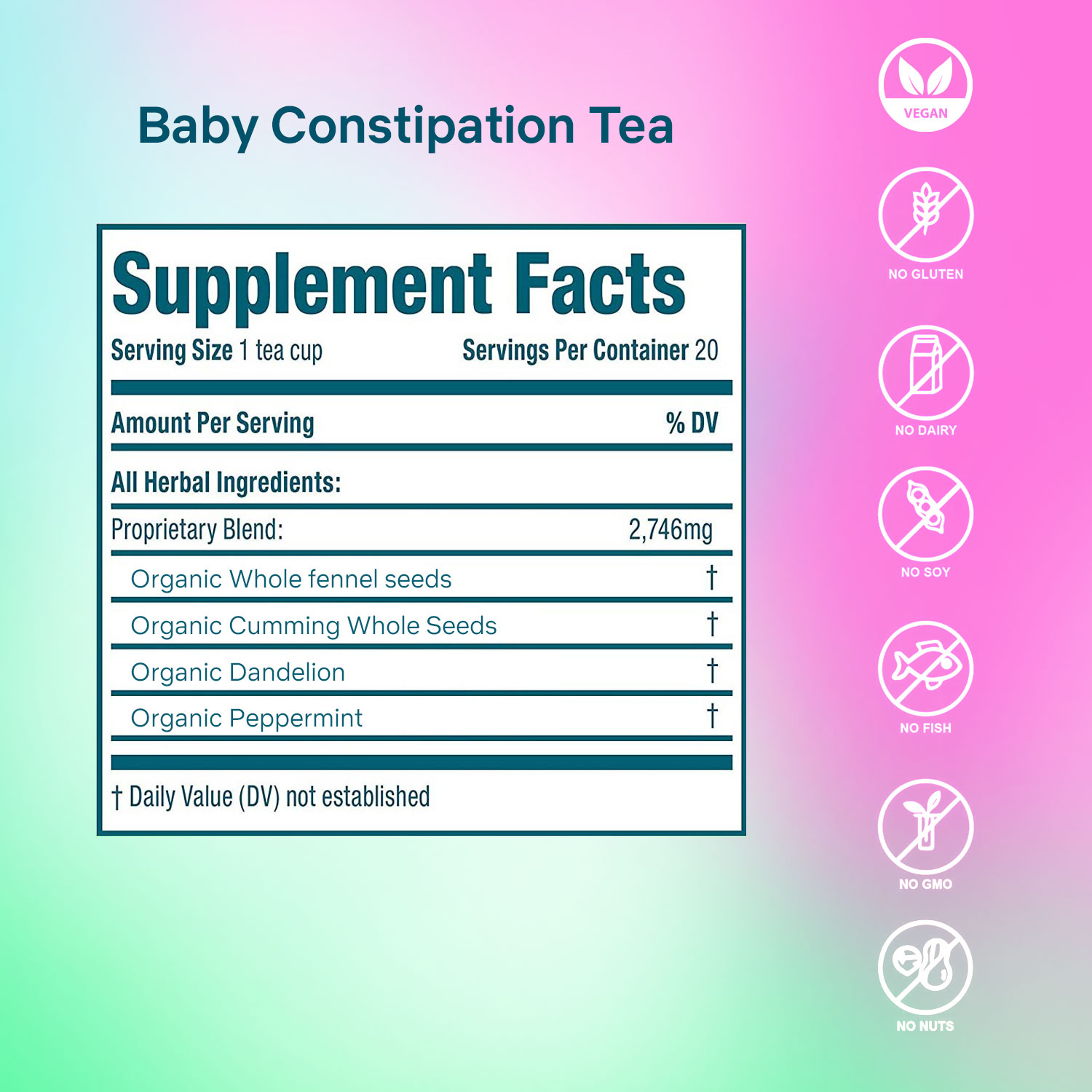 Secrets of Tea Baby Constipation Relief Tea 4 innerpacks per case 2.0 oz Nutrition Info