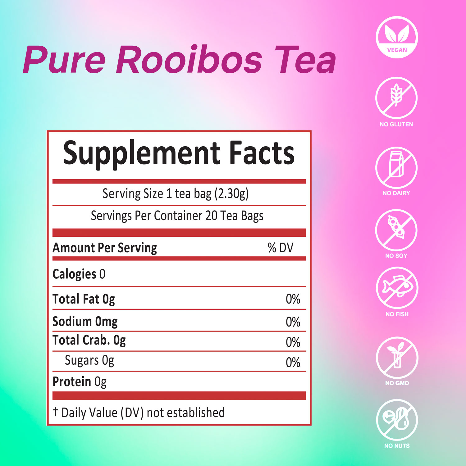 Secrets of Tea Pure Rooibos Tea 2 innerpacks per case 2.0 oz Nutrition Info