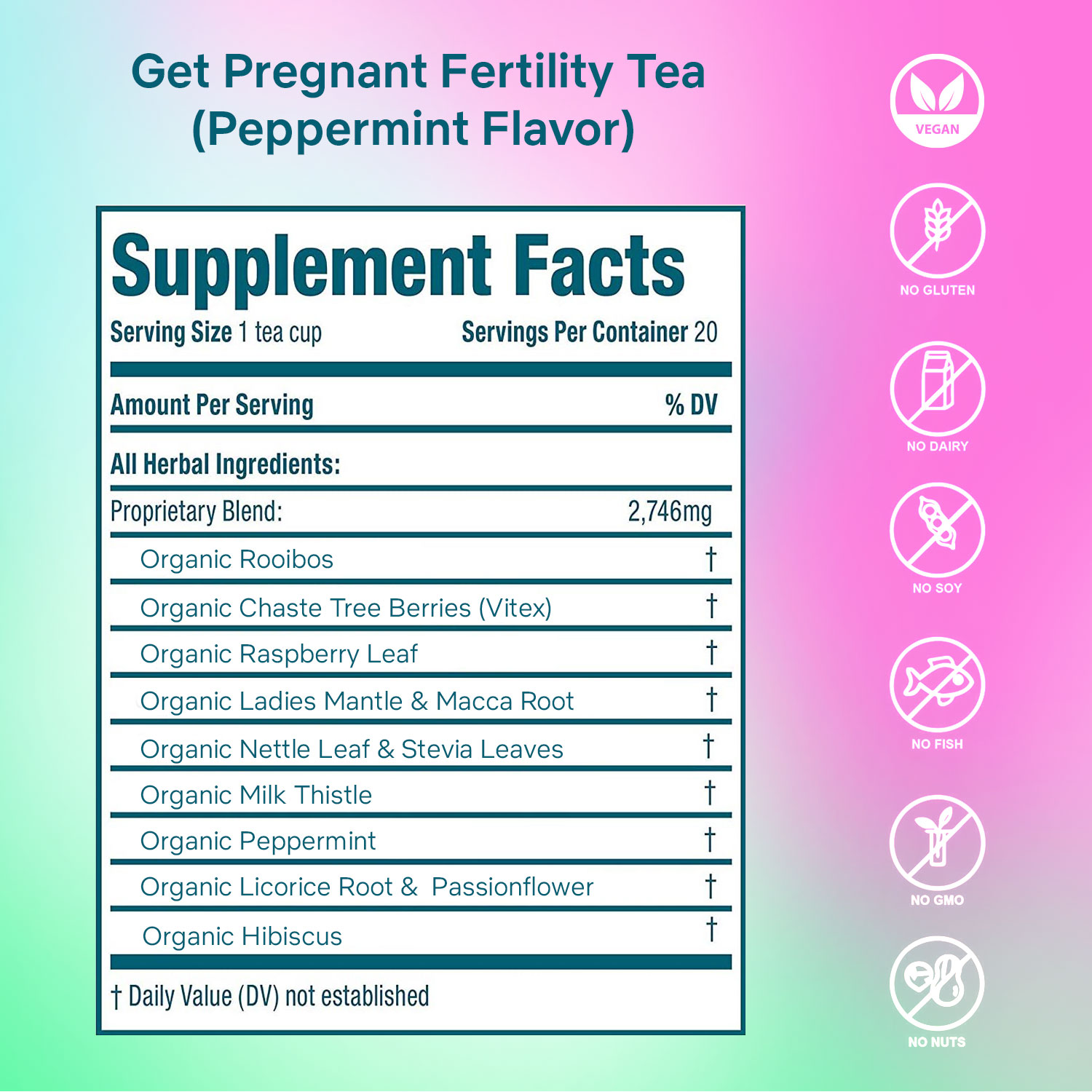 Secrets of Tea Get Pregnant Fertility Peppermint Tea 2 innerpacks per case 2.0 oz Nutrition Info