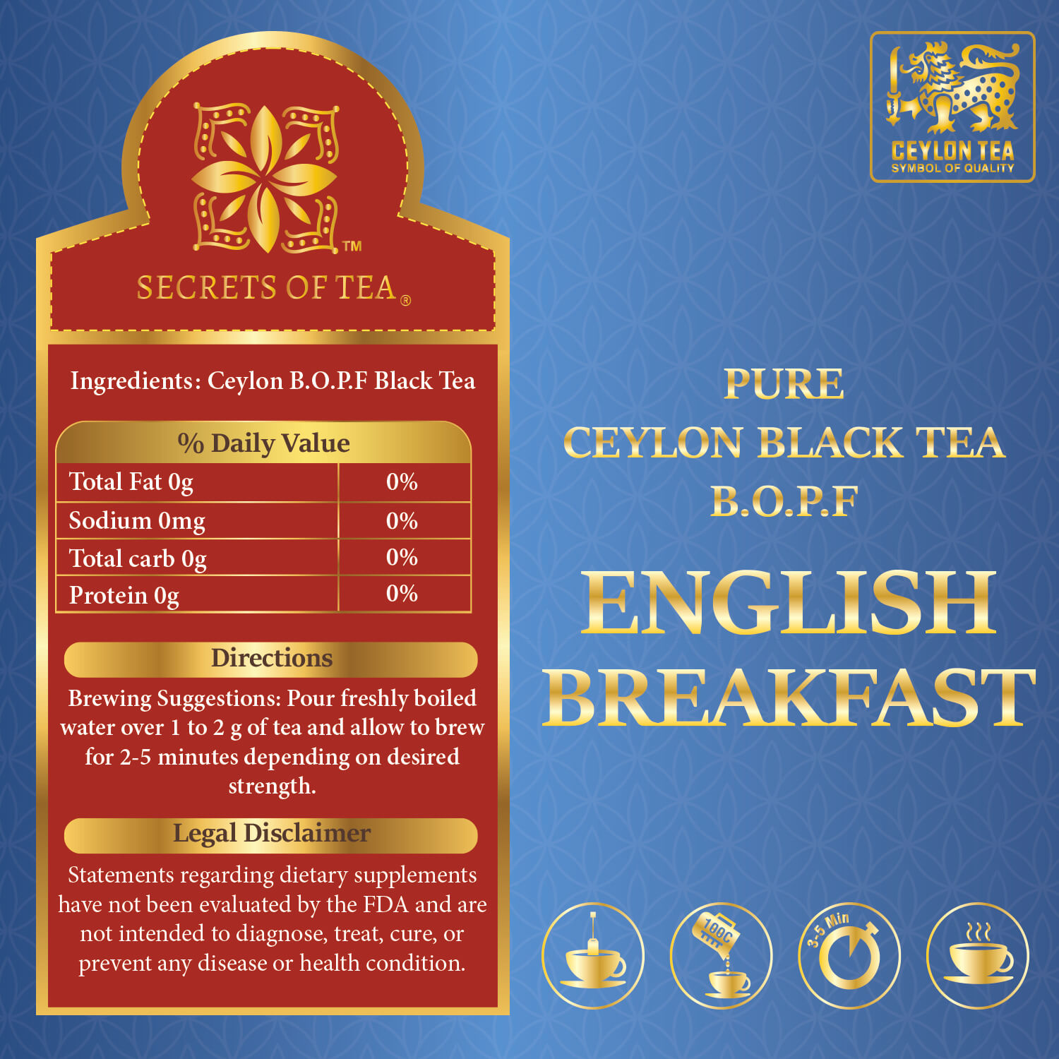Secrets of Tea English Breakfast Tea 2 innerpacks per case 2.0 oz Nutrition Info