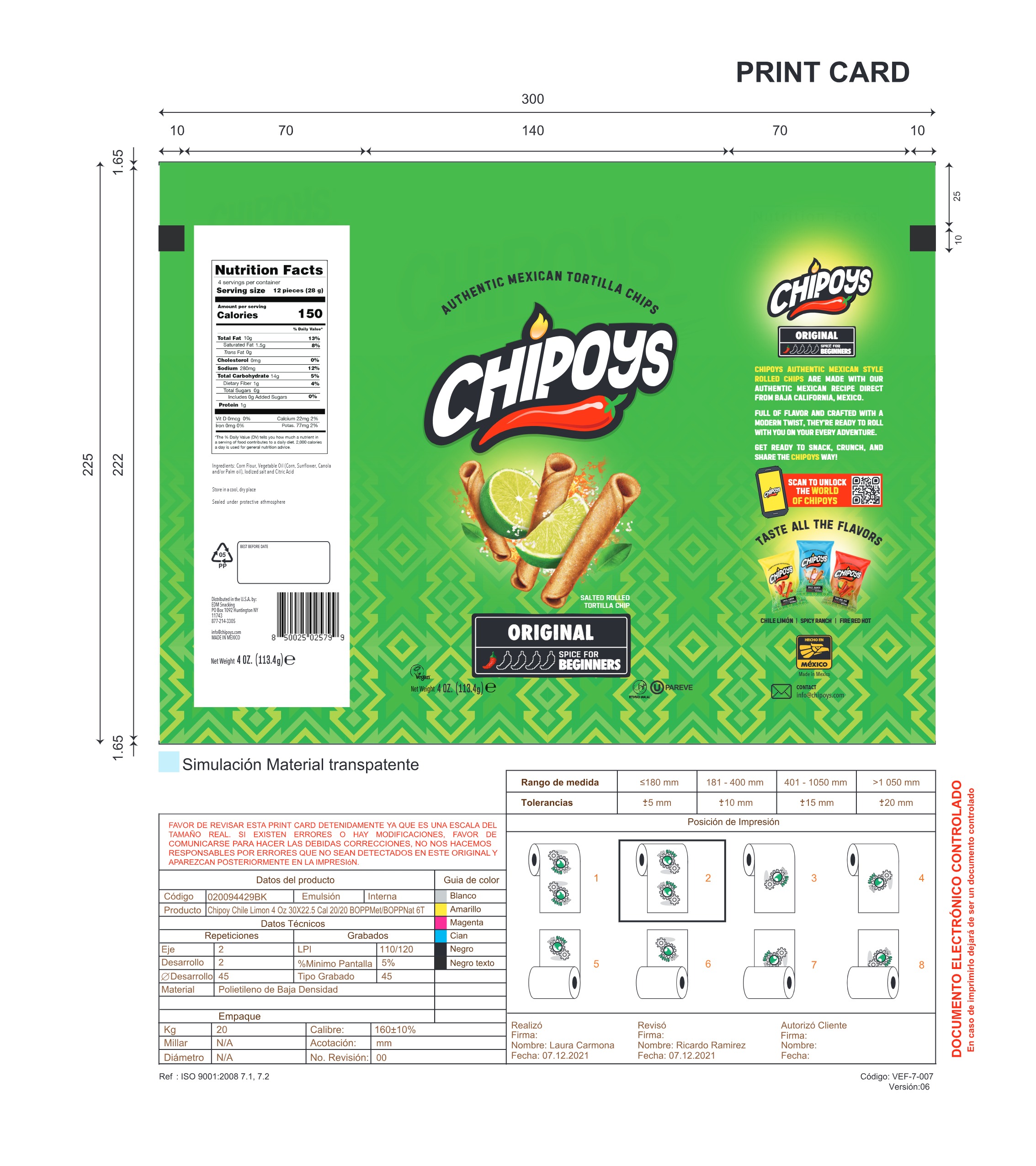 CHIPOYS Original 4 oz 12 innerpacks per case 114 g Product Label