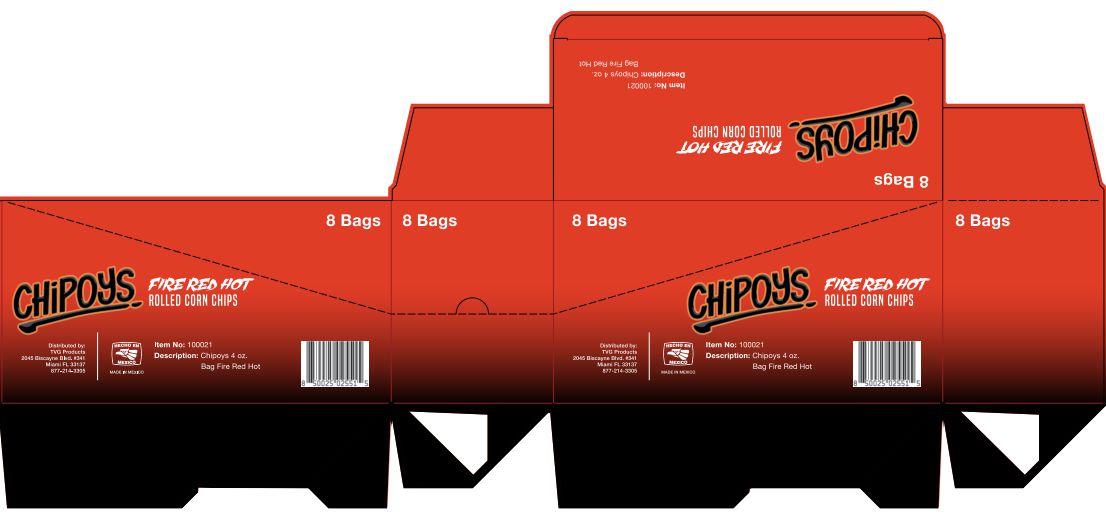 CHIPOYS Fire Red Hot 4 oz 12 innerpacks per case 114 g Product Label