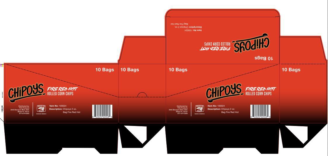 CHIPOYS Fire Red Hot 2 oz 12 innerpacks per case 57 g Product Label