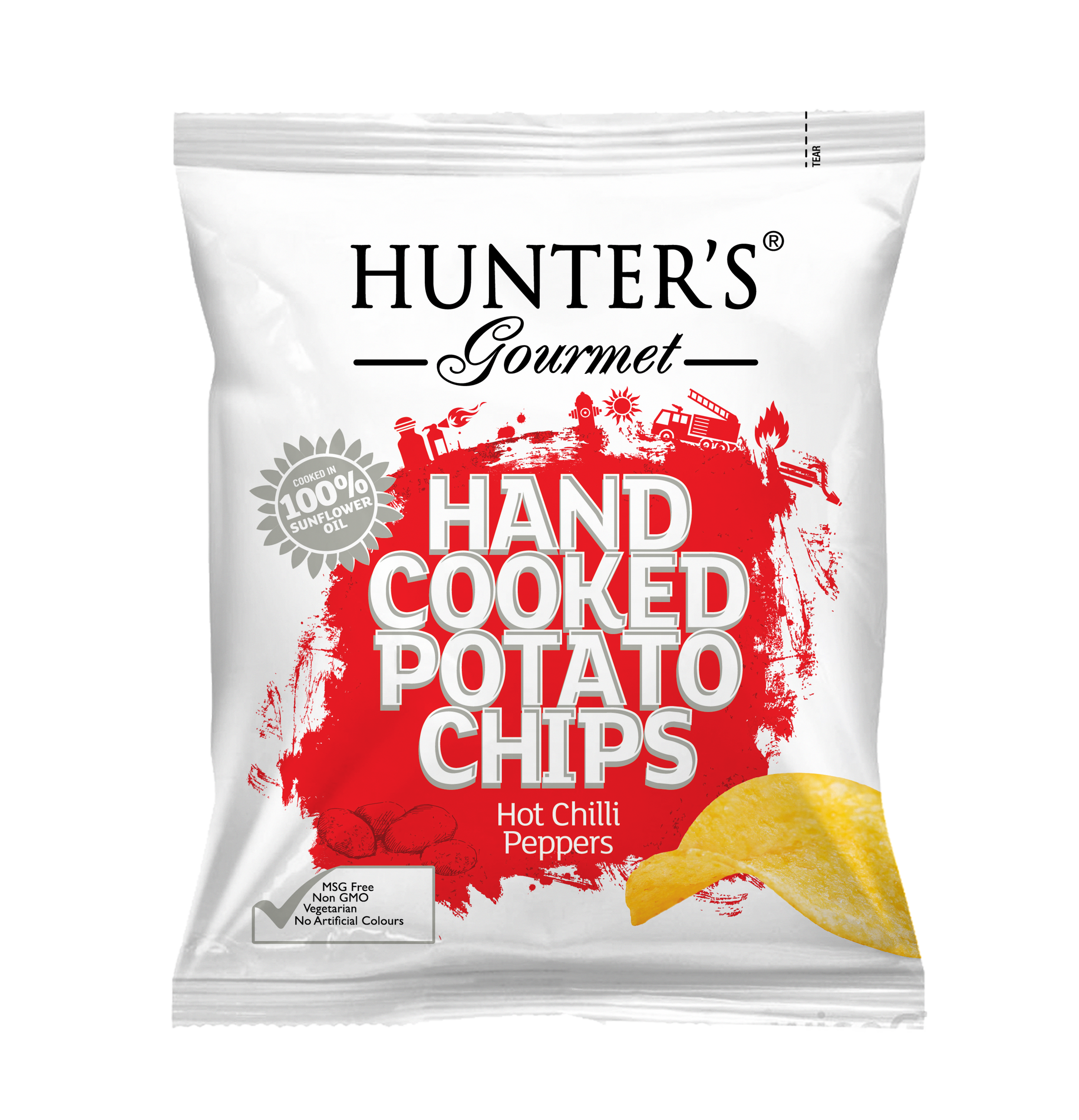 Hunter's Gourmet Hand Cooked Potato Chips Hot Chilli Peppers 24 units per case 40 g