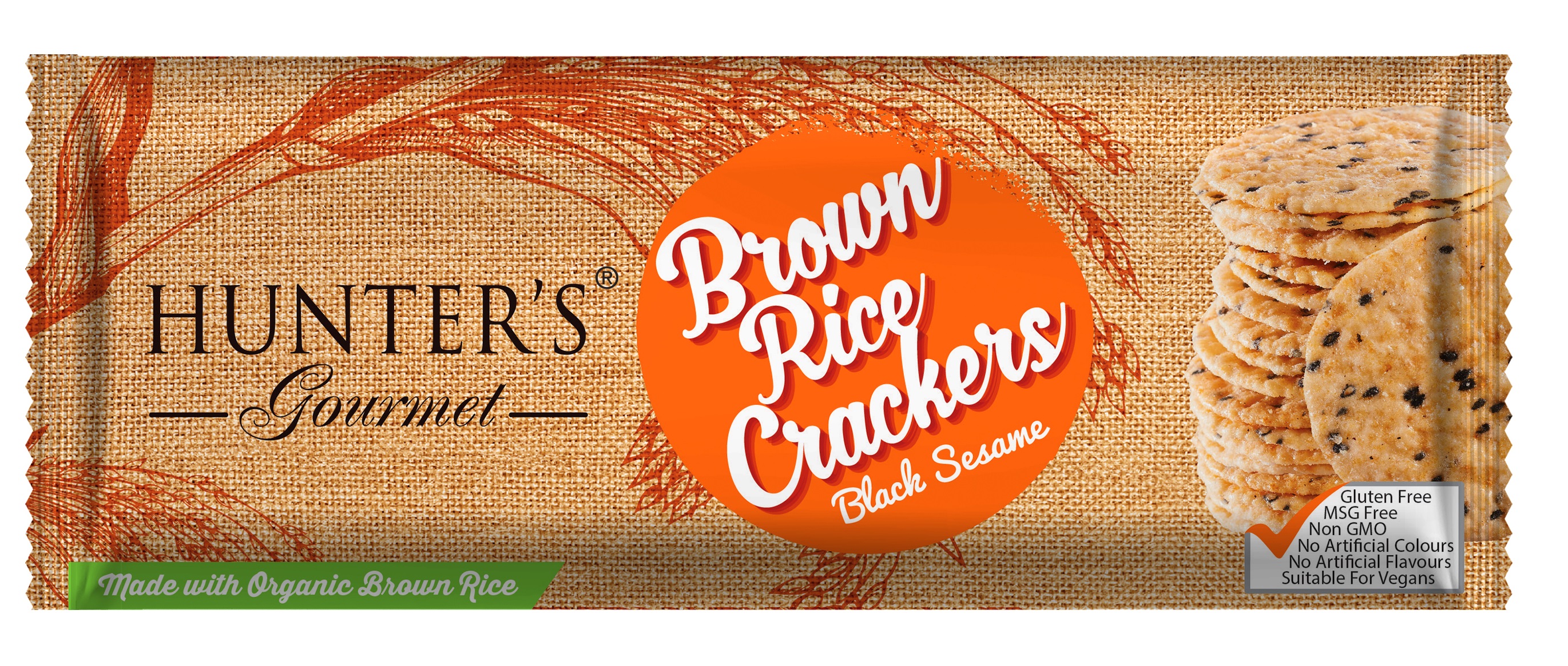 Hunter's Gourmet Brown Rice Crackers Black Sesame 12 units per case 100 g