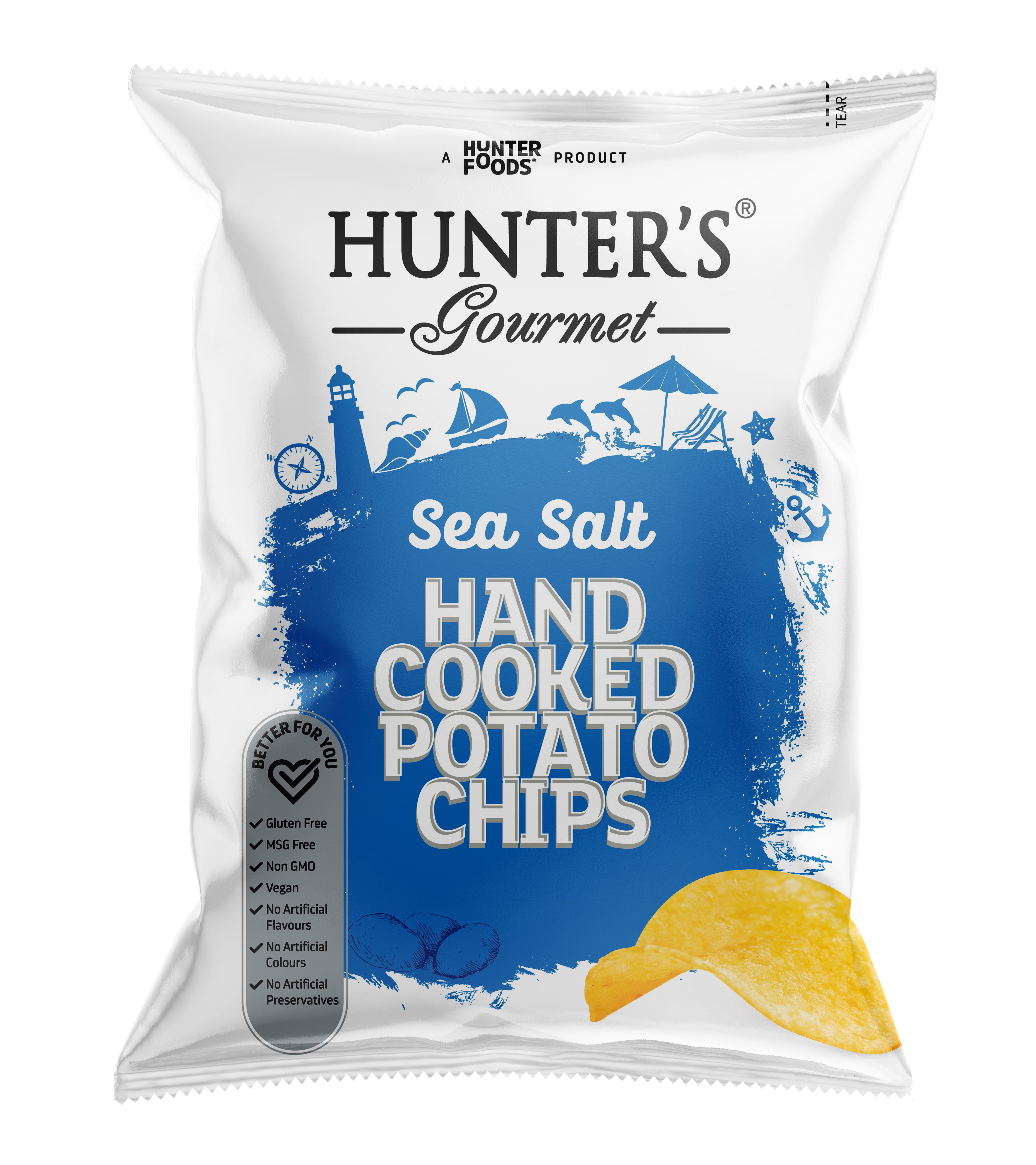 Hunter's Gourmet Hand Cooked Potato Chips Sea Salt 12 units per case 125 g