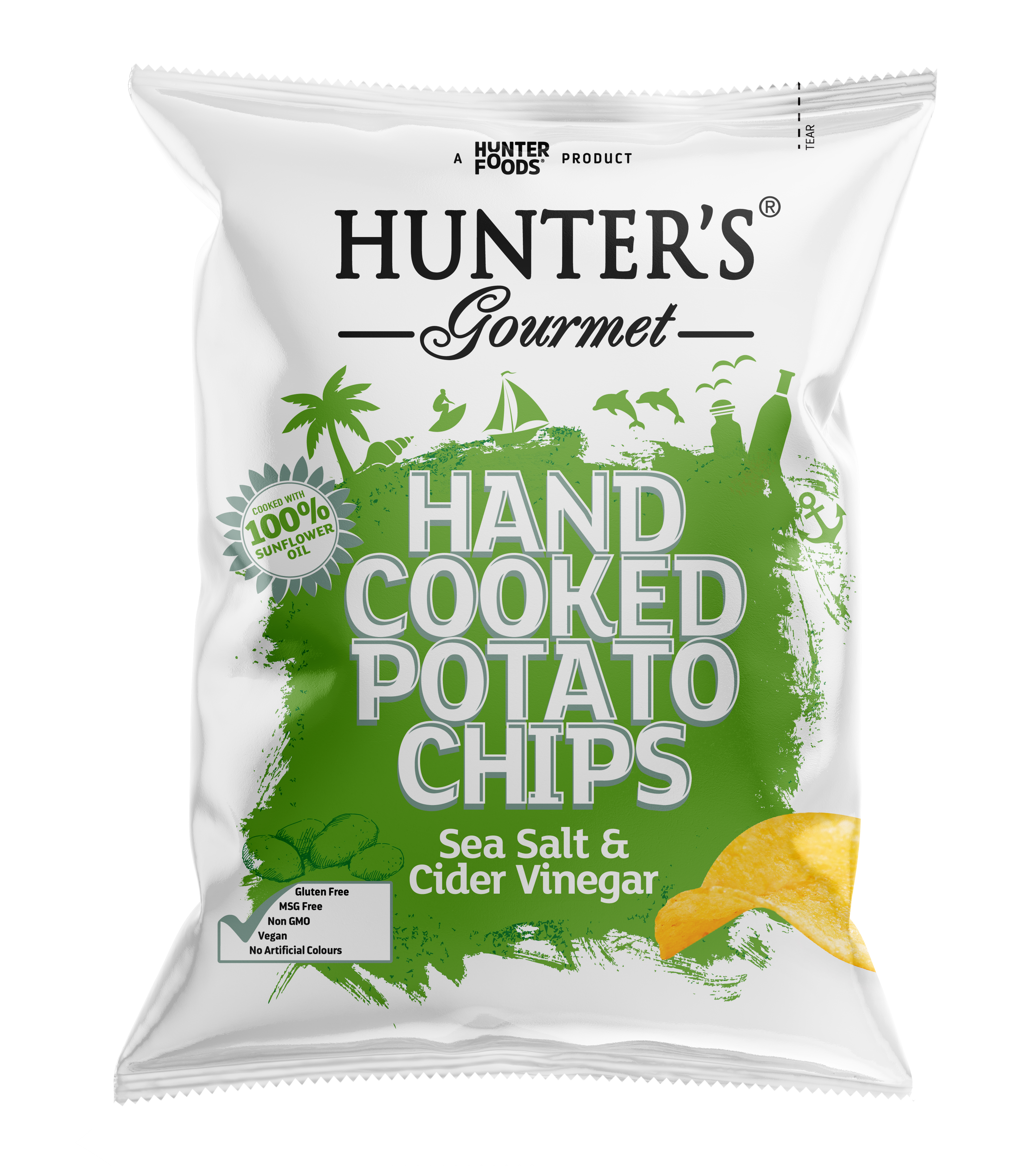 Hunter's Gourmet Hand Cooked Potato Chips Sea Salt & Cider Vinegar 12 units per case 125 g