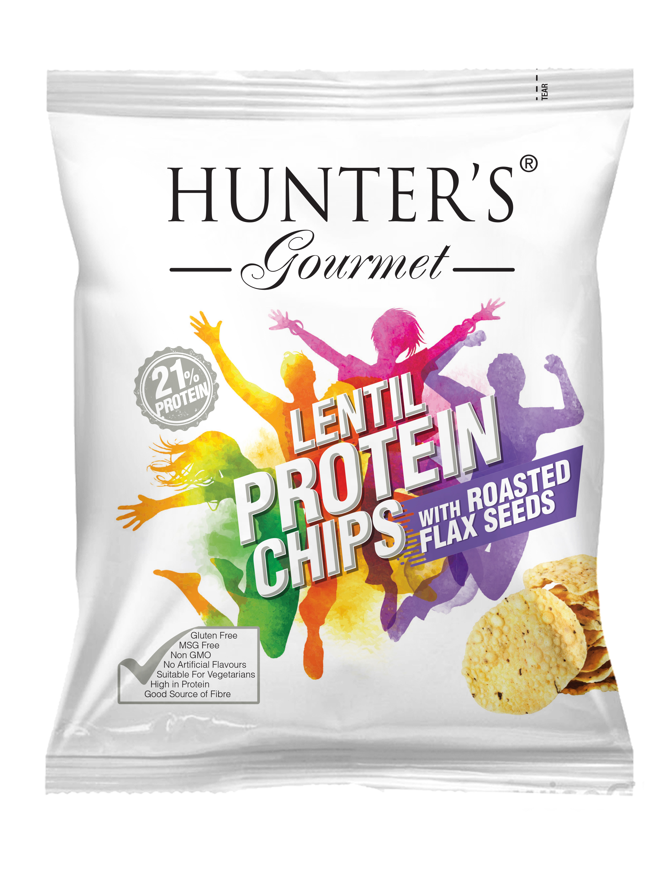 Hunter's Gourmet Lentil Protein Chips with Roasted Flax Seeds 24 units per case 25 g