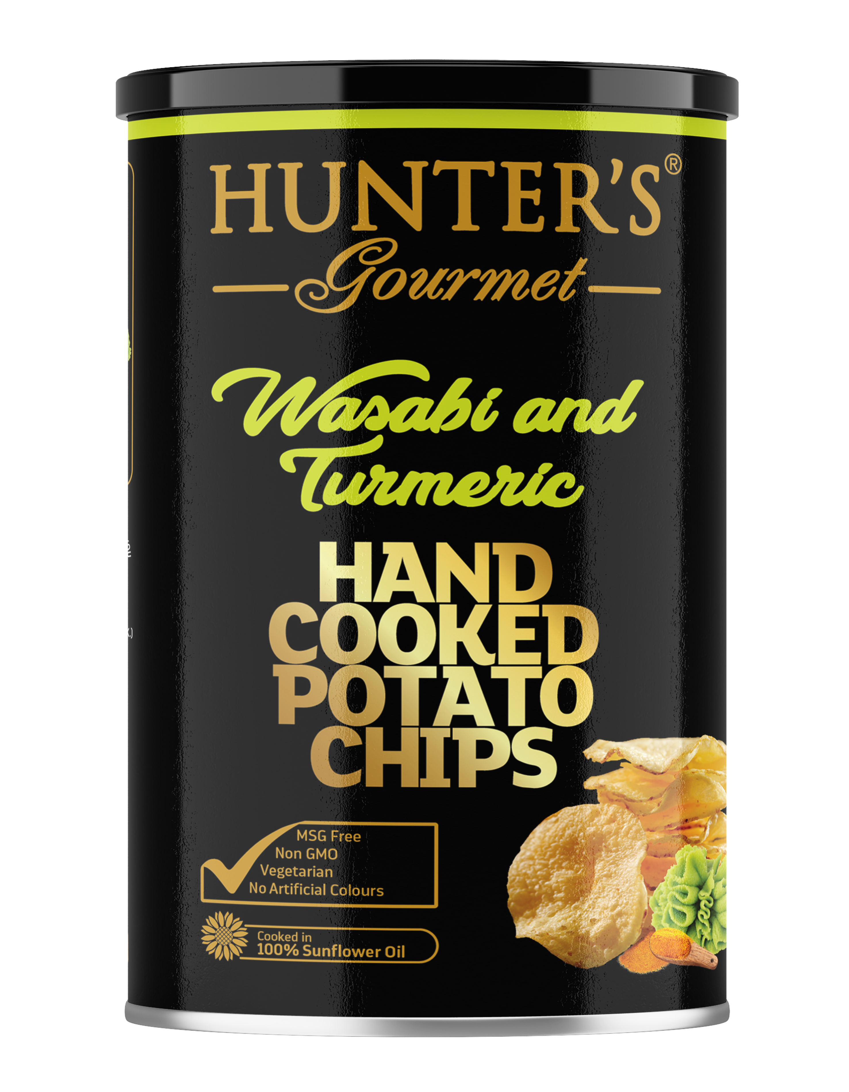 Hunter's Gourmet Hand Cooked Potato Chips Wasabi and Turmeric 12 units per case 150 g