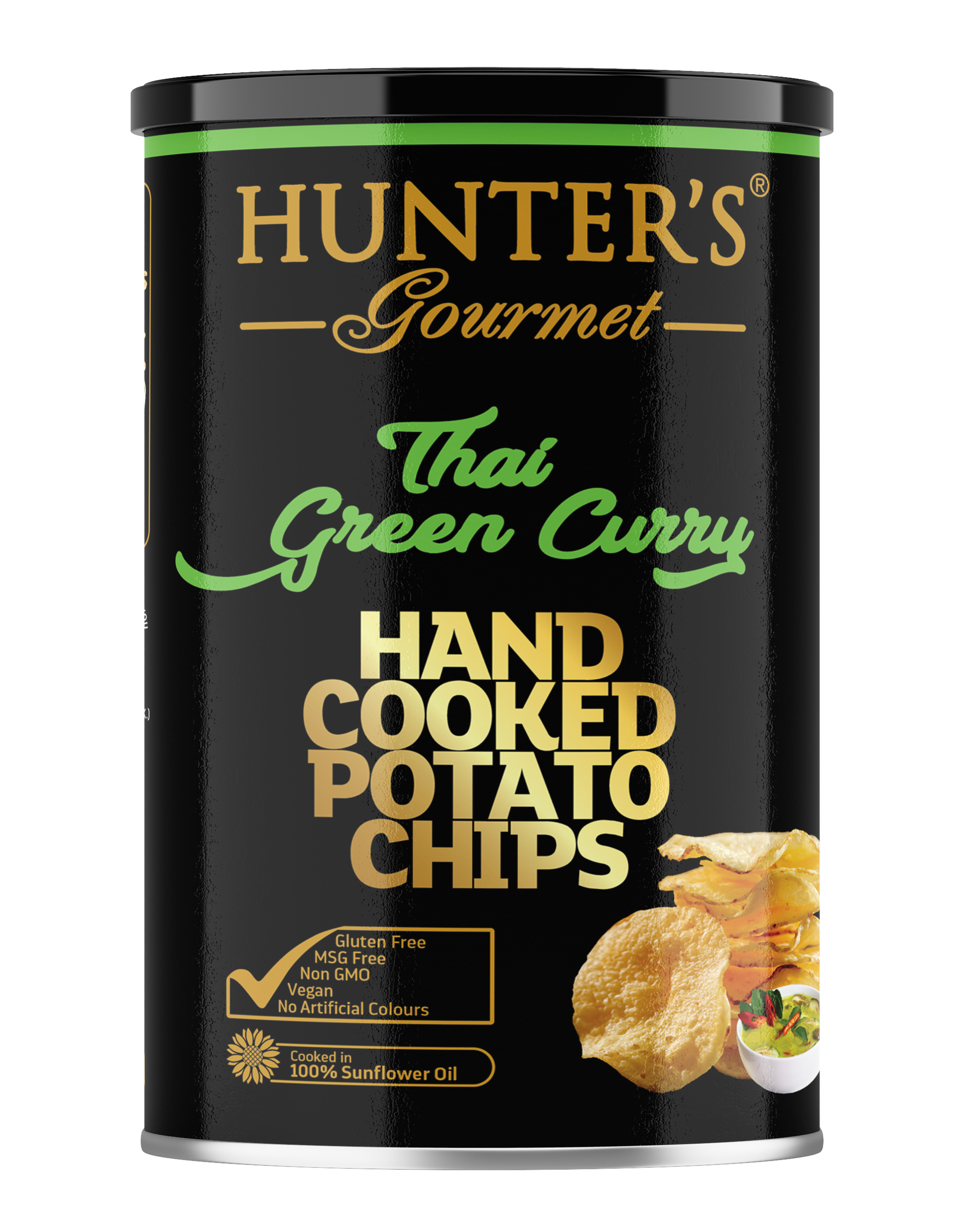 Hunter's Gourmet Hand Cooked Potato Chips Thai Green Curry 12 units per case 150 g