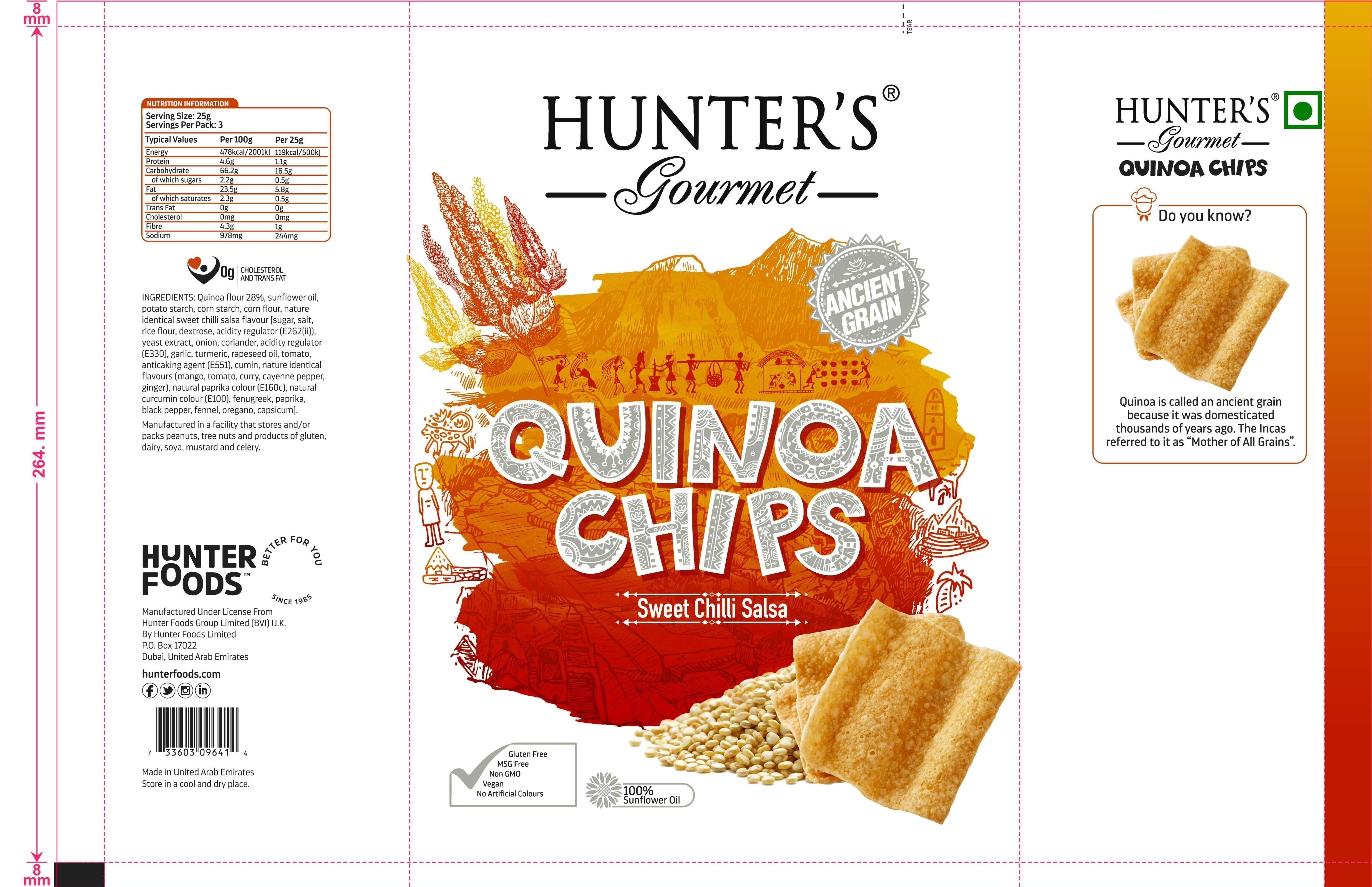 Hunter's Gourmet Quinoa Chips - Sweet Chilli Salsa 12 units per case 75 g Product Label