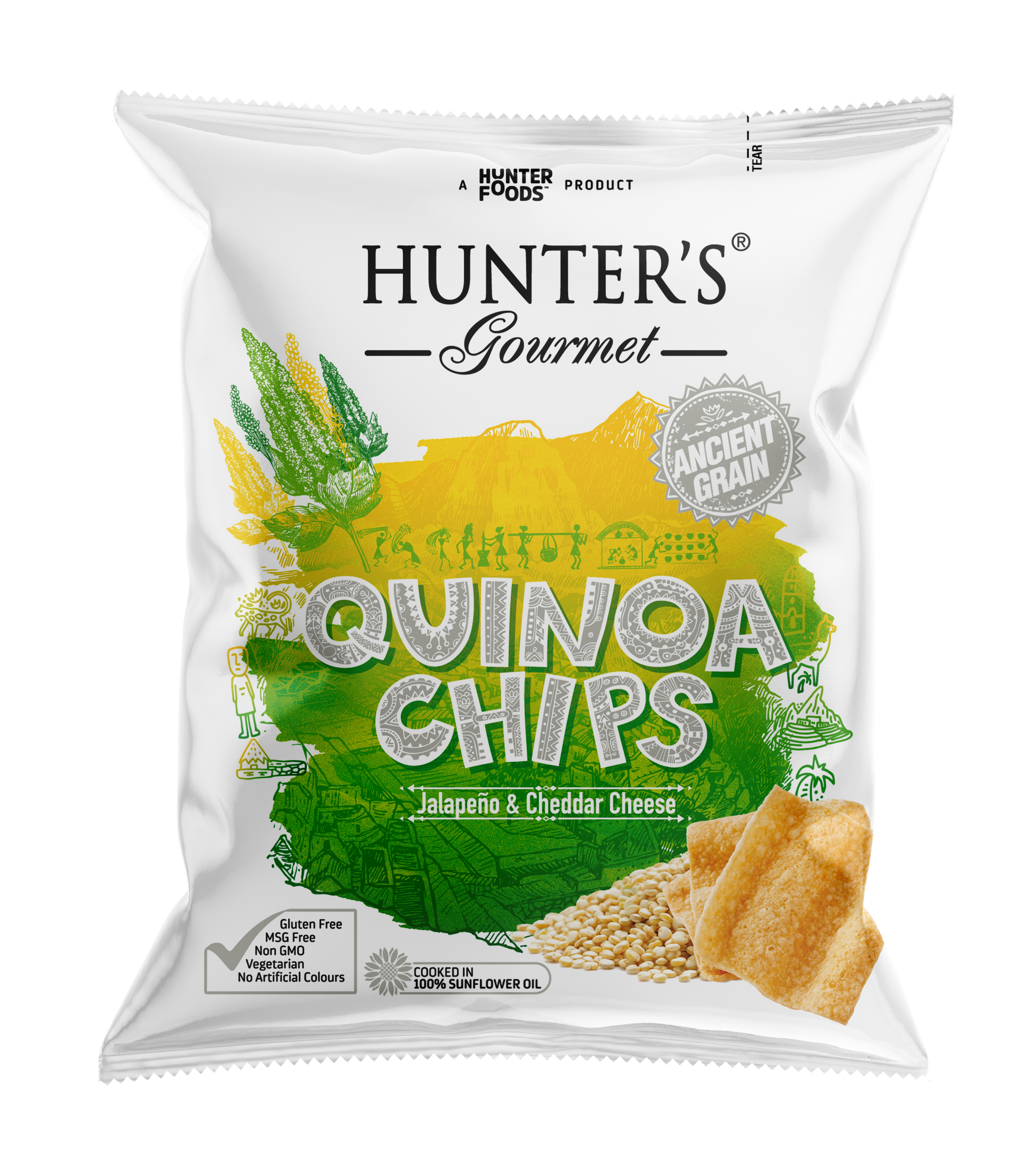 Hunter's Gourmet Quinoa Chips - Jalapeno & Cheddar 24 units per case 28 g