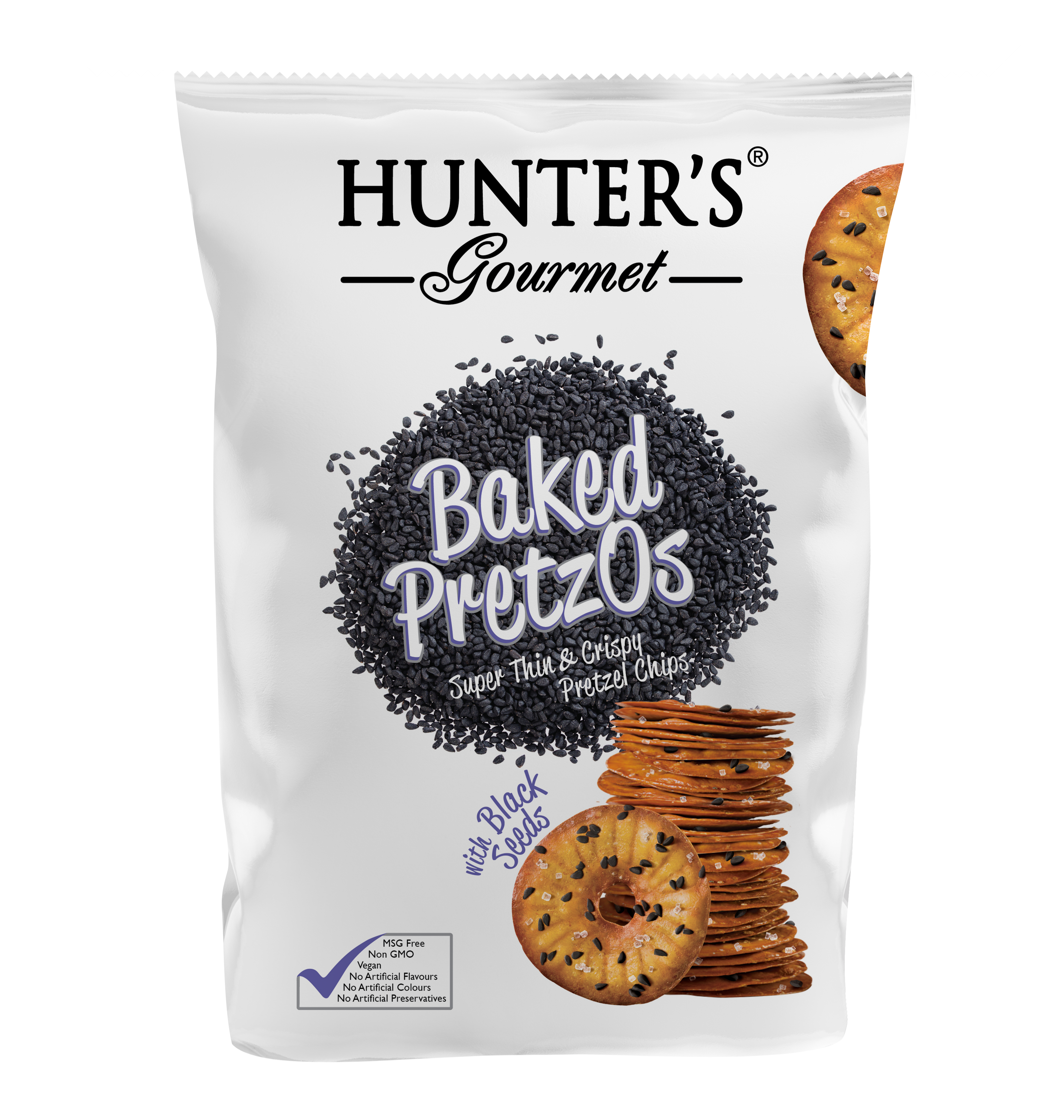 Hunter's Gourmet Baked Pretzos - Black Seeds 12 units per case 180 g