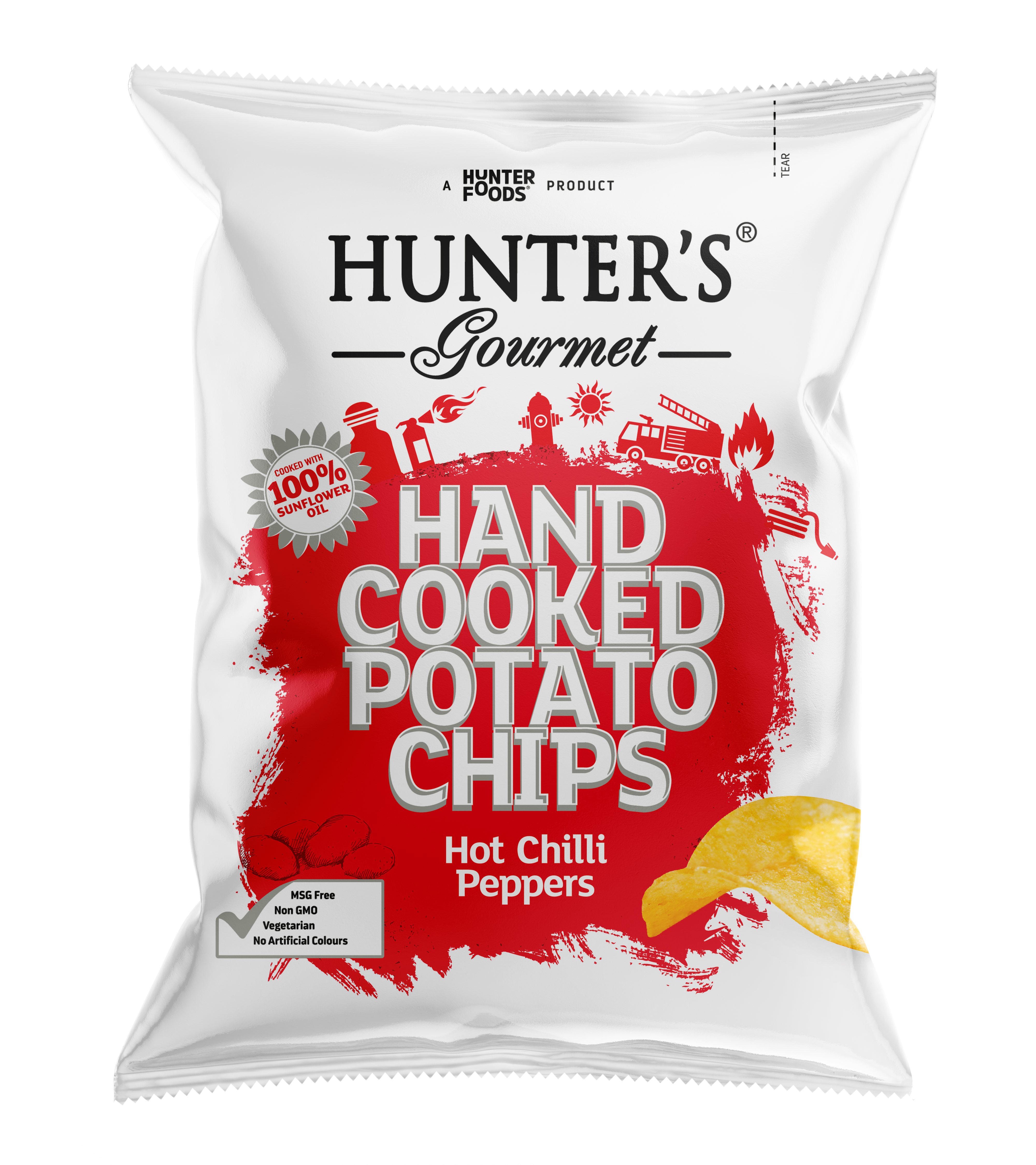 Hunter's Gourmet Hand Cooked Potato Chips Hot Chilli Peppers 12 units per case 125 g