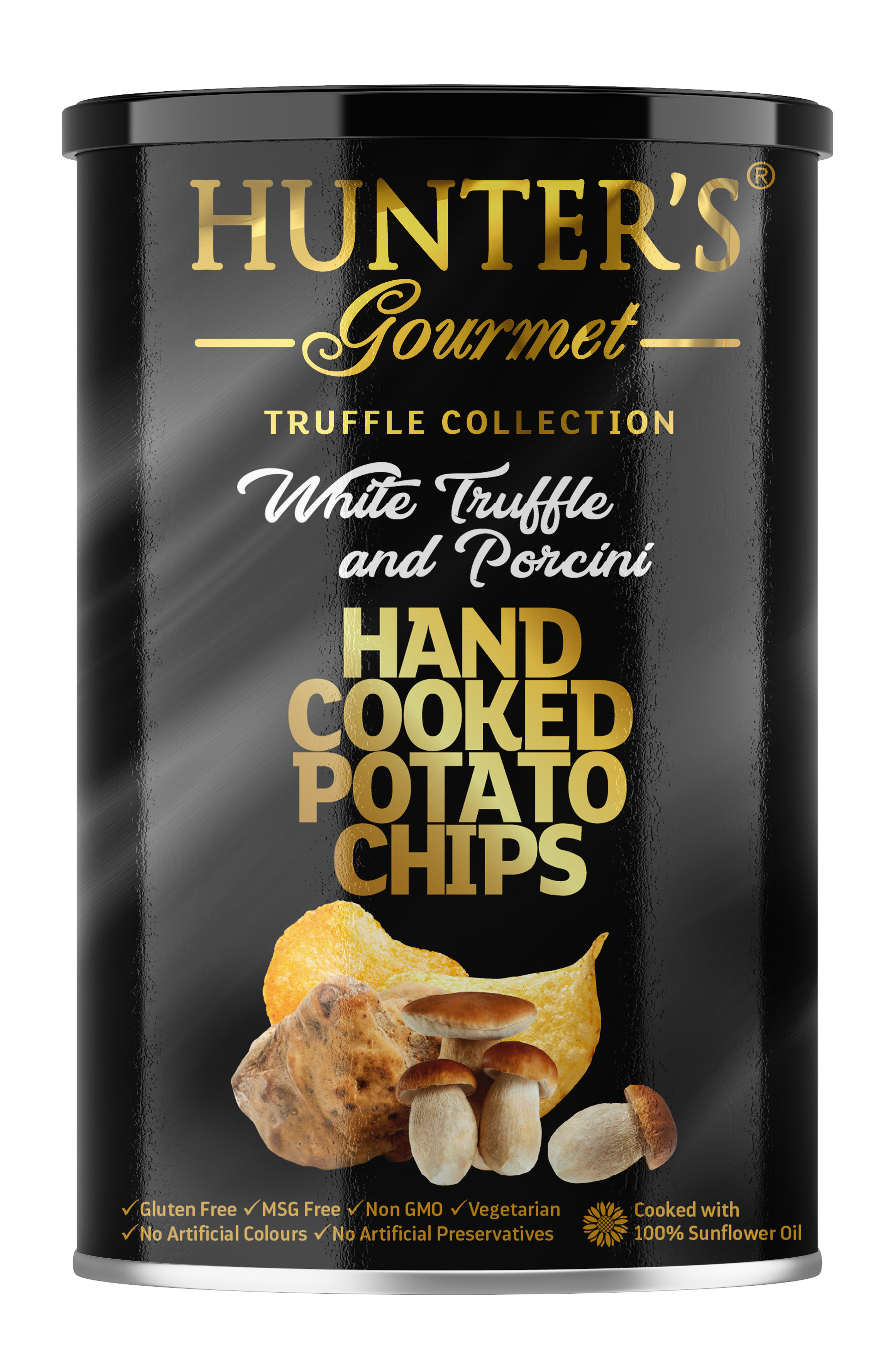 Hunter's Gourmet Hand Cooked Potato Chips White Truffle and Porcini 12 units per case 150 g