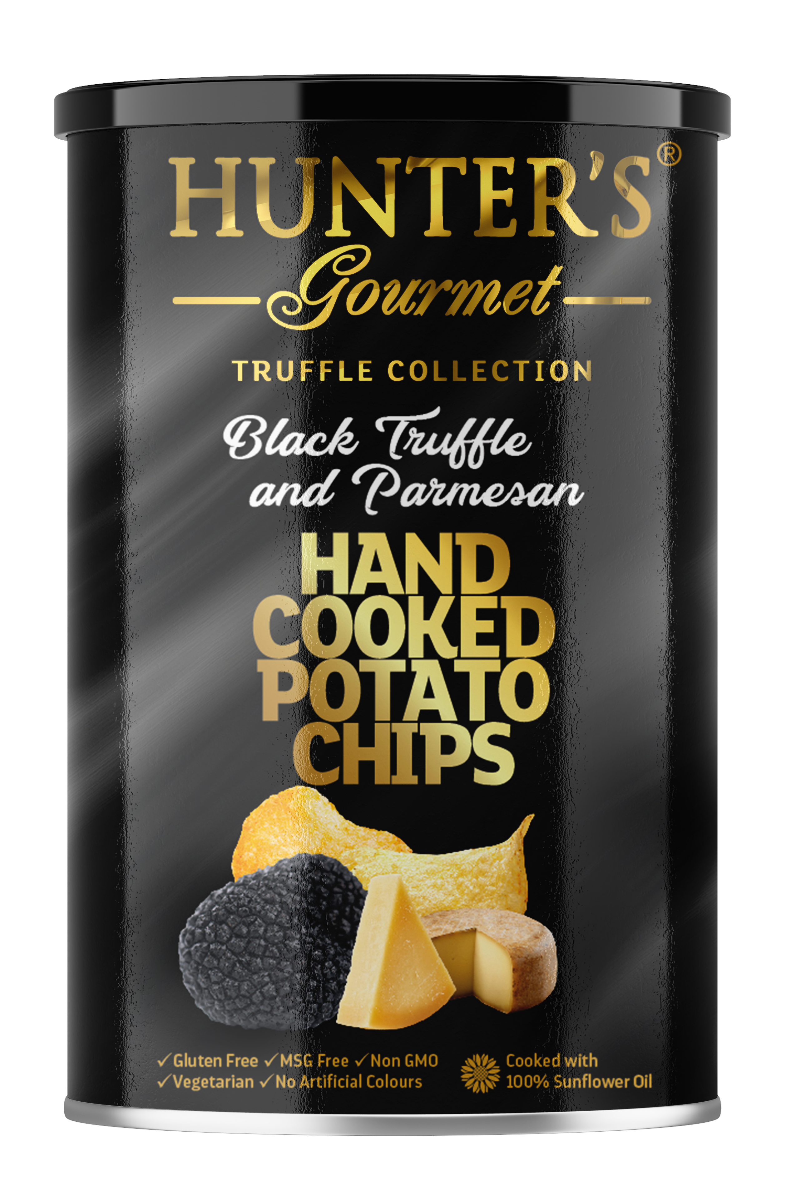 Hunter's Gourmet Hand Cooked Potato Chips Black Truffle and Parmesan 12 units per case 150 g