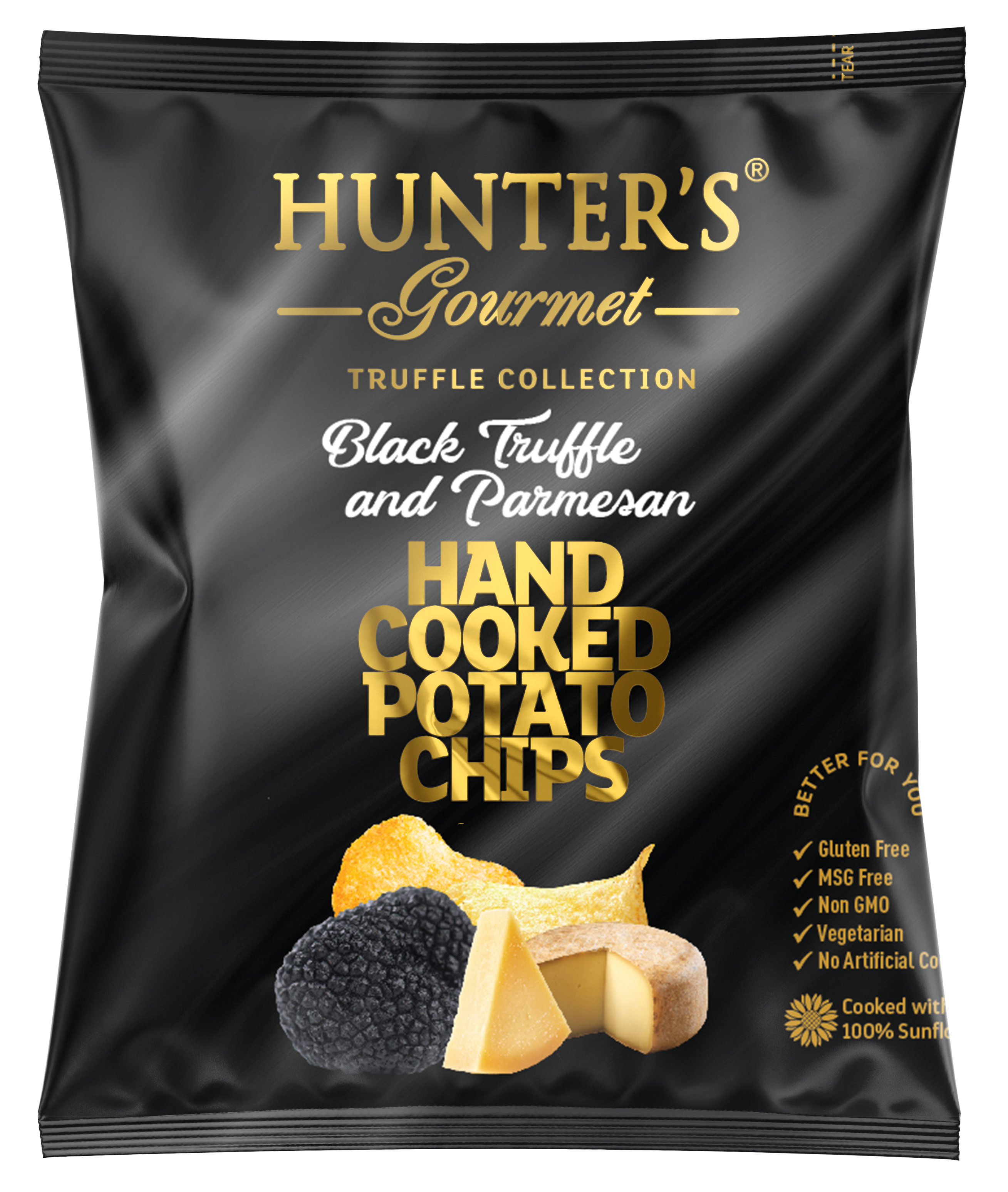 Hunter's Gourmet Hand Cooked Potato Chips Black Truffle and Parmesan 50 units per case 25 g