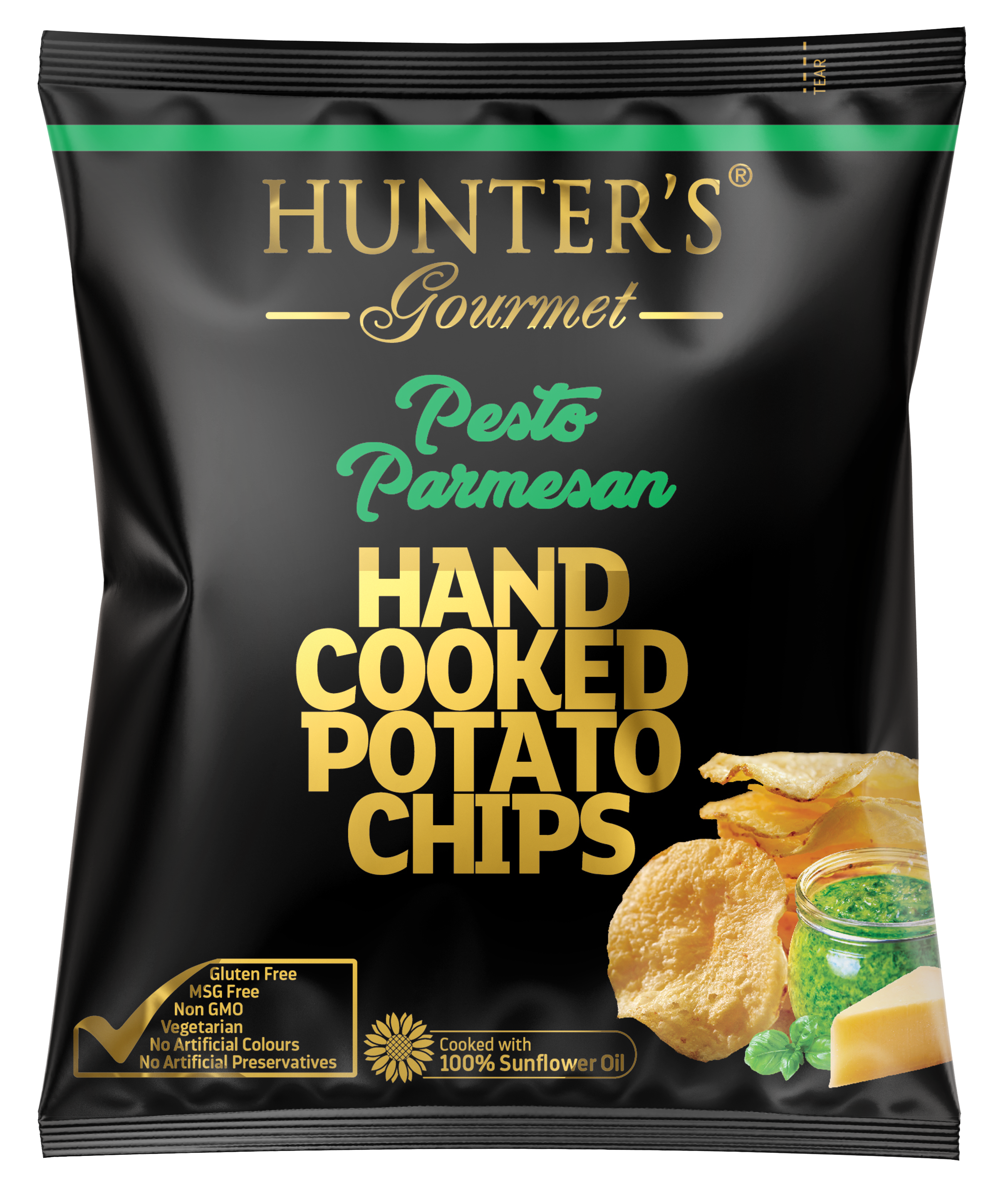 Hunter's Gourmet Hand Cooked Potato Chips Pesto Parmesan 50 units per case 25 g