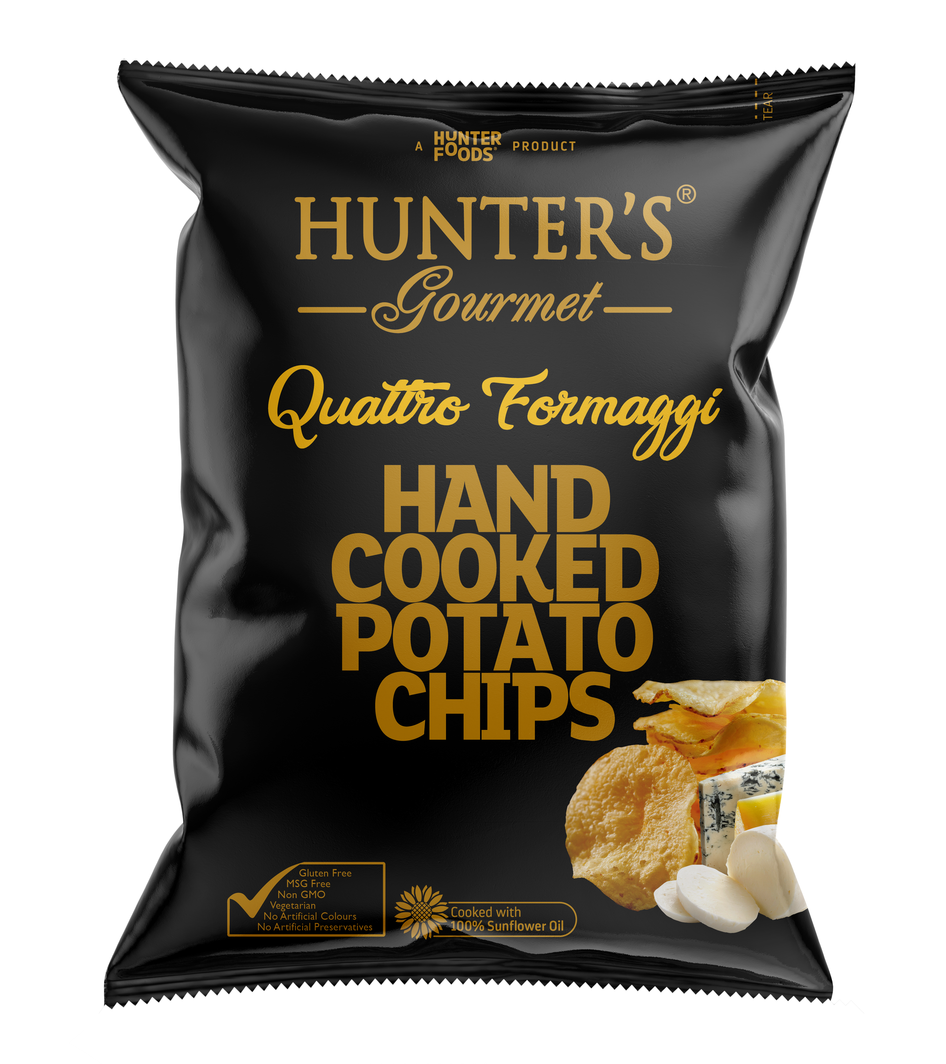 Hunter's Gourmet Hand Cooked Potato Chips Quattro Formaggi 12 units per case 125 g