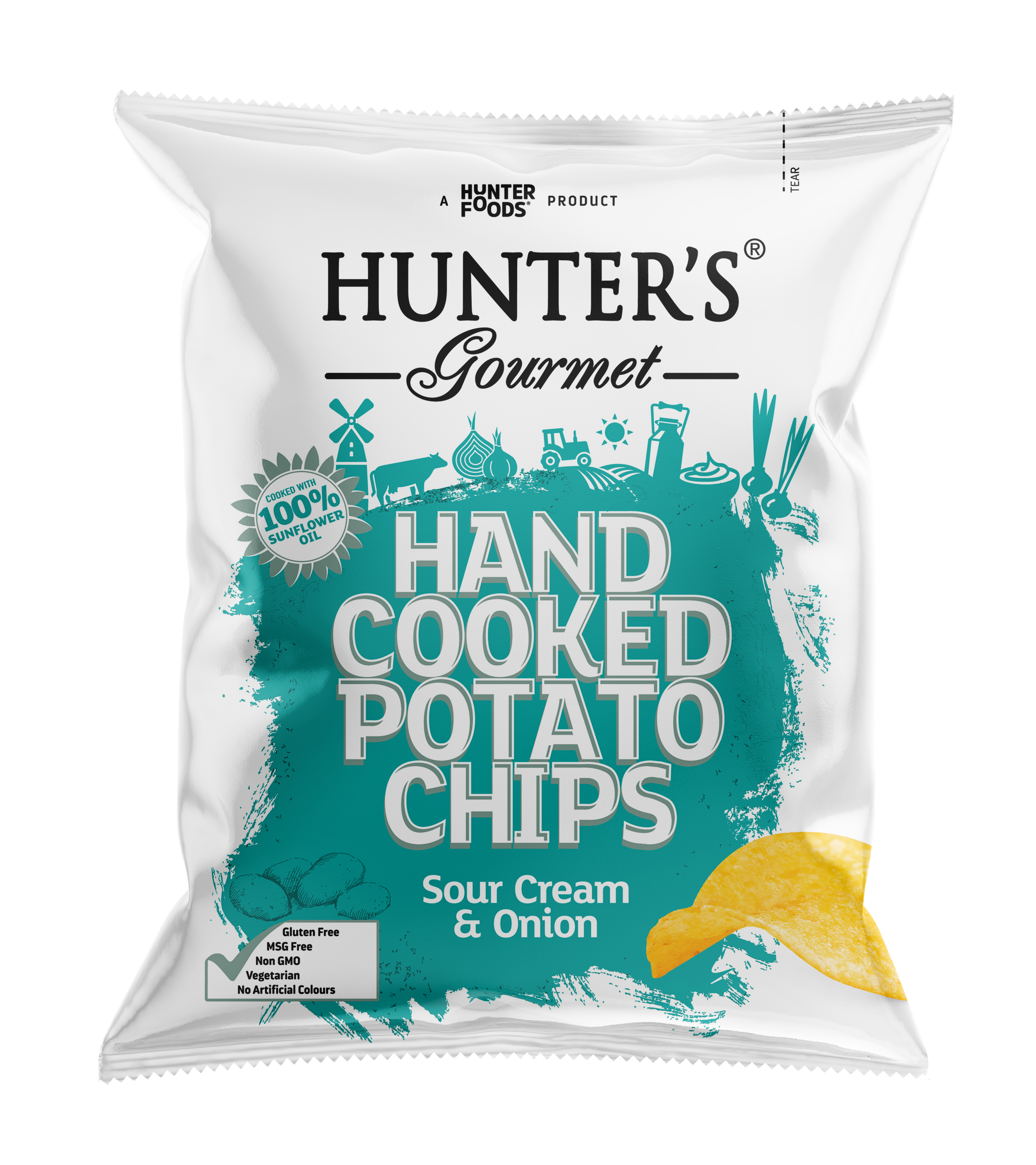 Hunter's Gourmet Hand Cooked Potato Chips Sour Cream and Onion 12 units per case 125 g