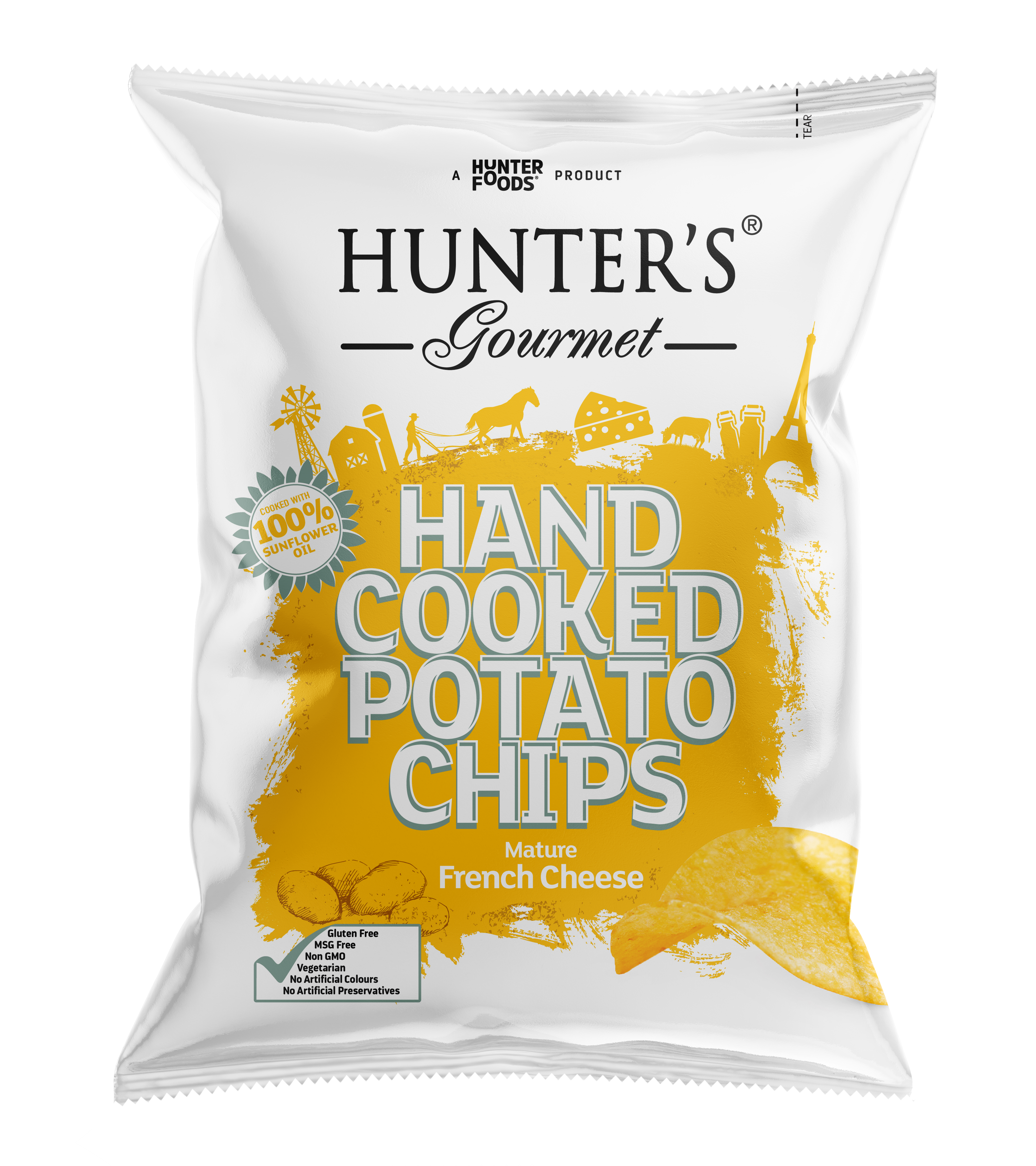 Hunter's Gourmet Hand Cooked Potato Chips Mature French Cheese 24 units per case 40 g