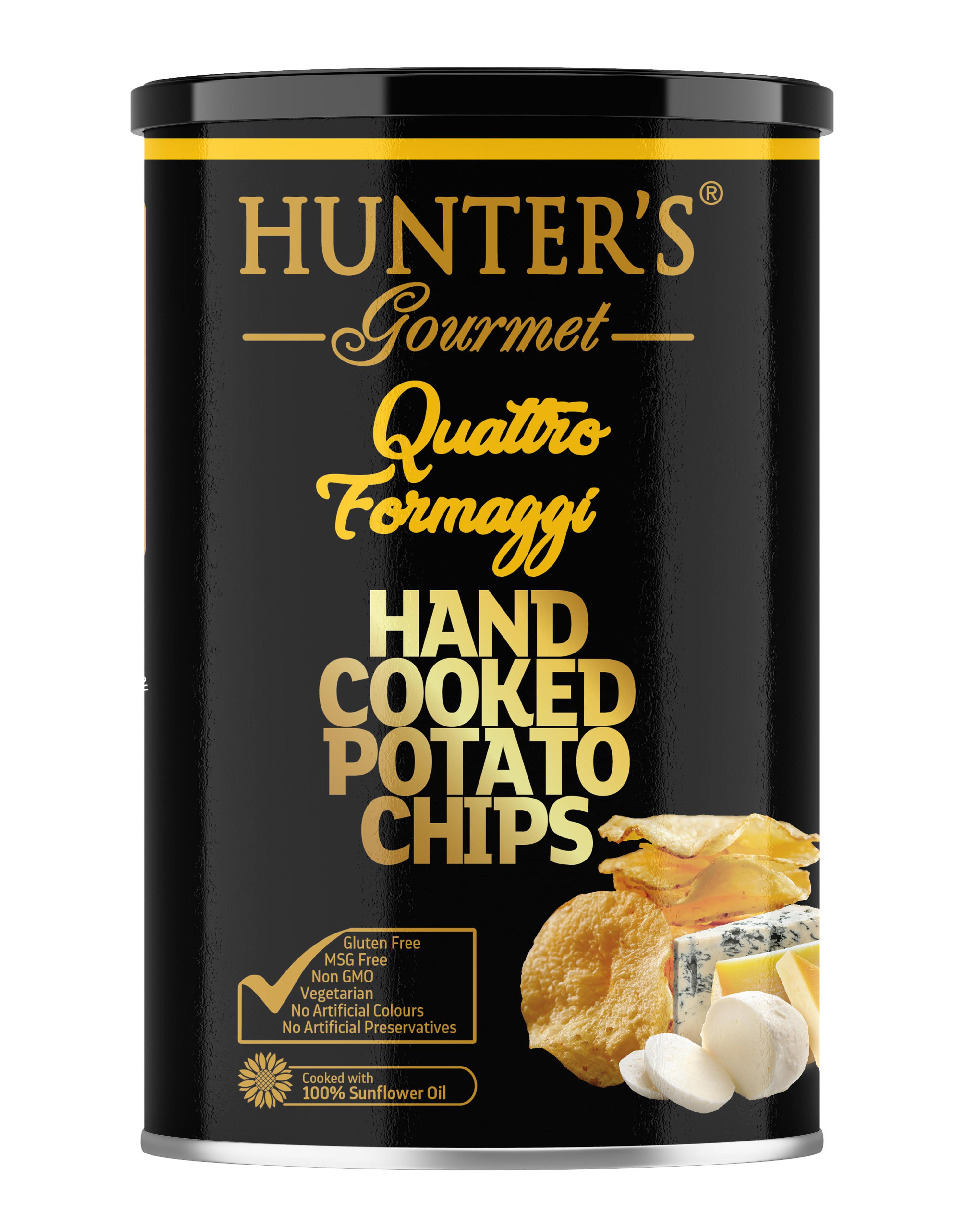 Hunter's Gourmet Hand Cooked Potato Chips Quattro Formaggi 12 units per case 150 g