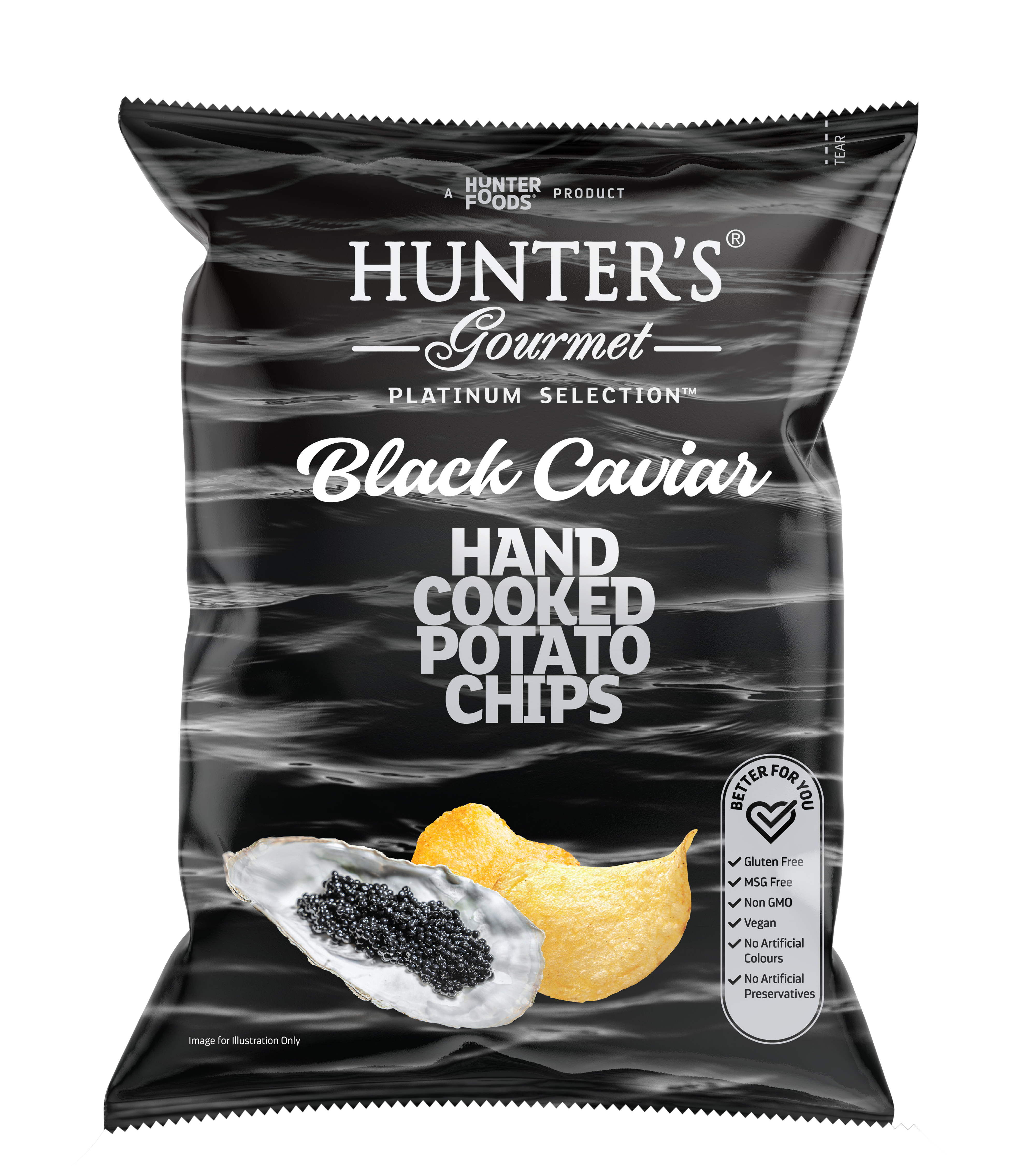 Hunter's Gourmet Hand Cooked Potato Chips Black Caviar 12 units per case 125 g