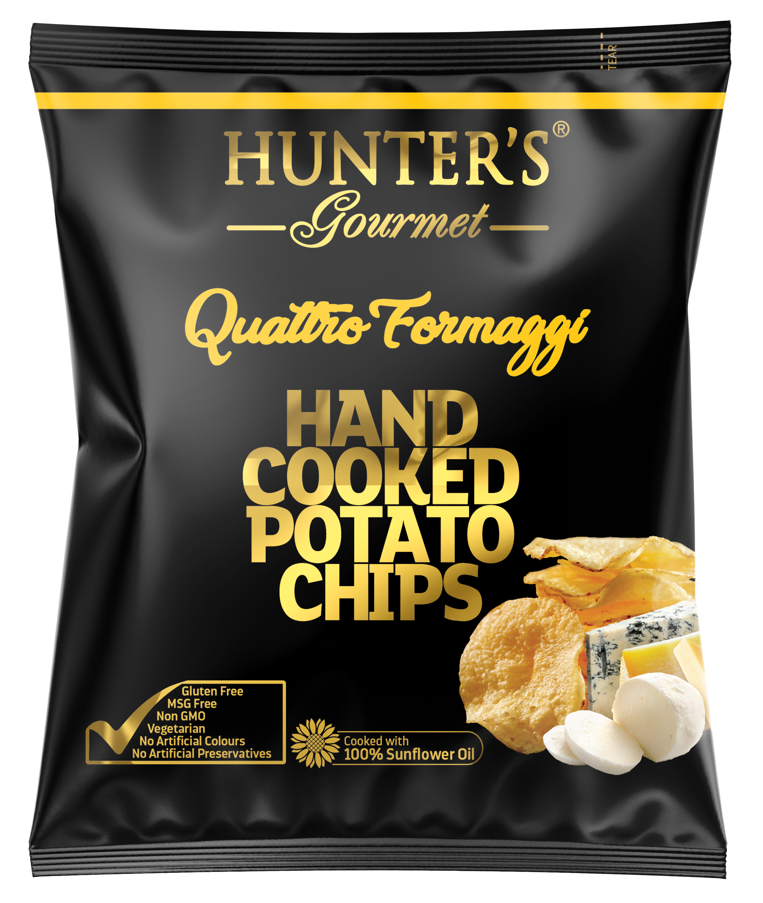 Hunter's Gourmet Hand Cooked Potato Chips Quattro Formaggi 50 units per case 25 g