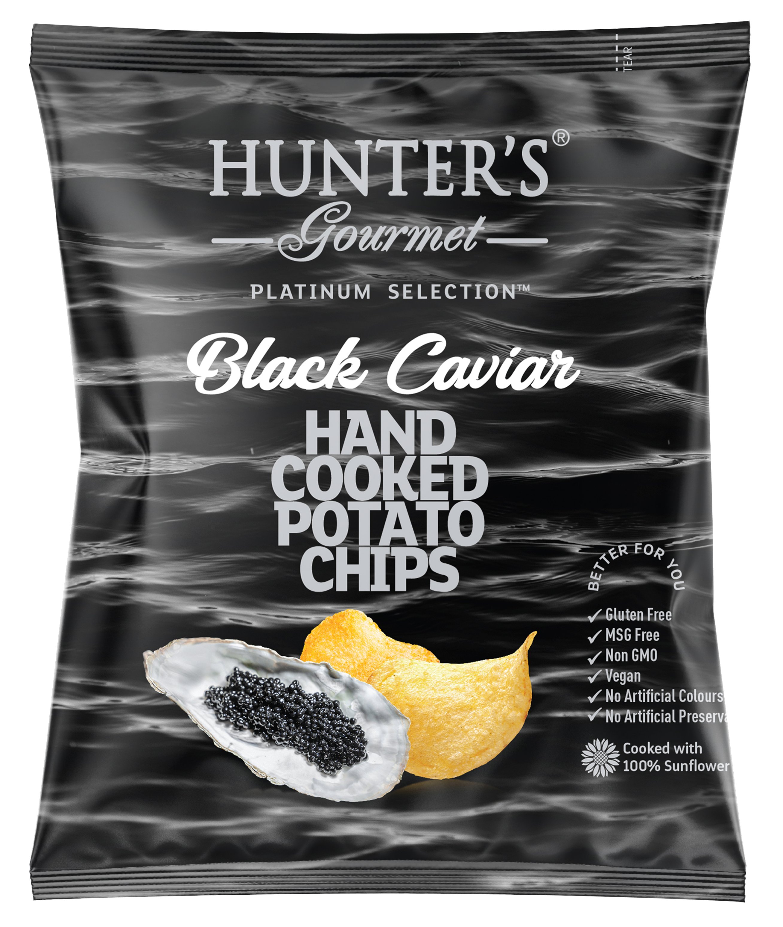 Hunter's Gourmet Hand Cooked Potato Chips Black Caviar 50 units per case 25 g