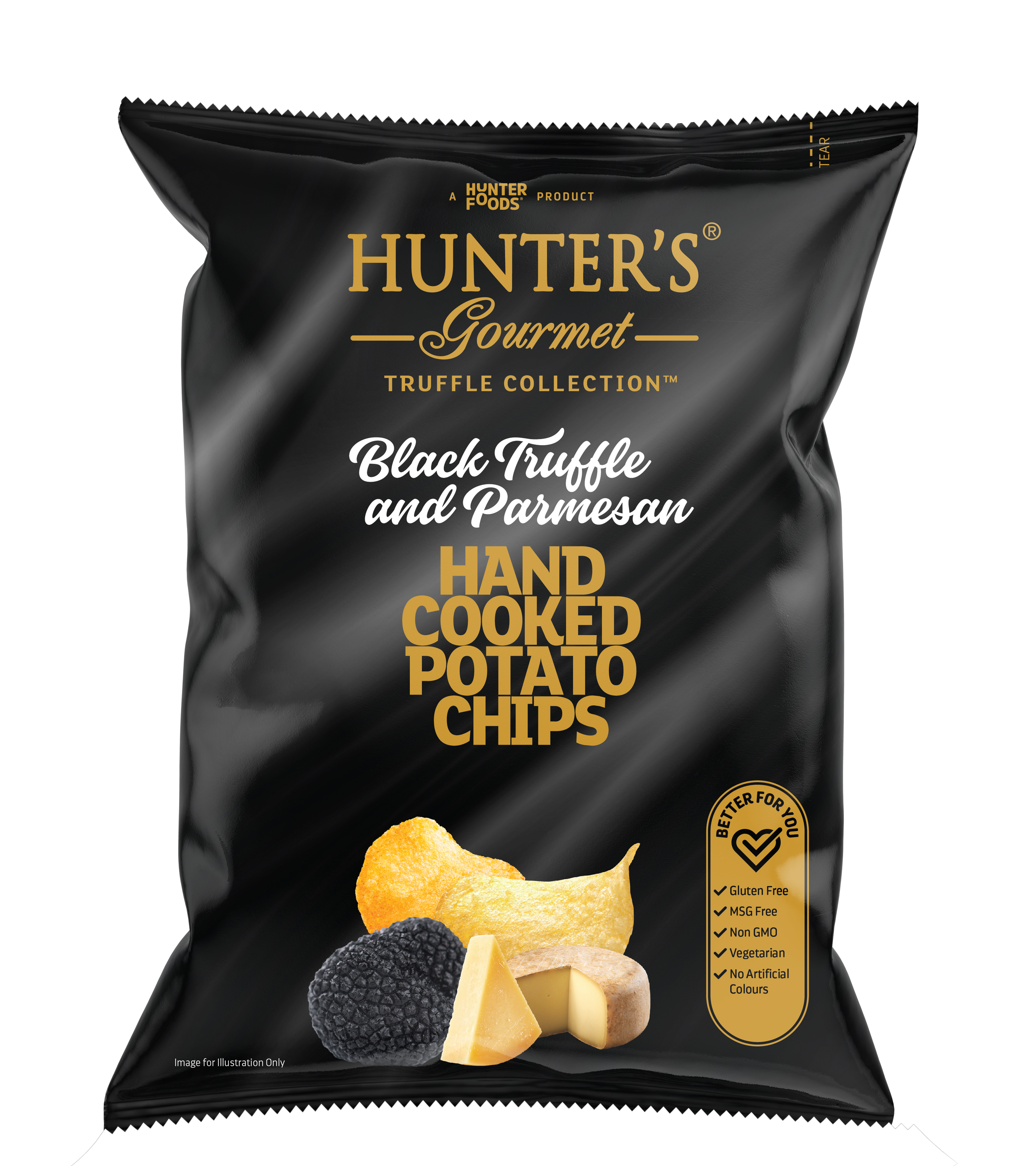 Hunter's Gourmet Hand Cooked Potato Chips Black Truffle and Parmesan 12 units per case 125 g