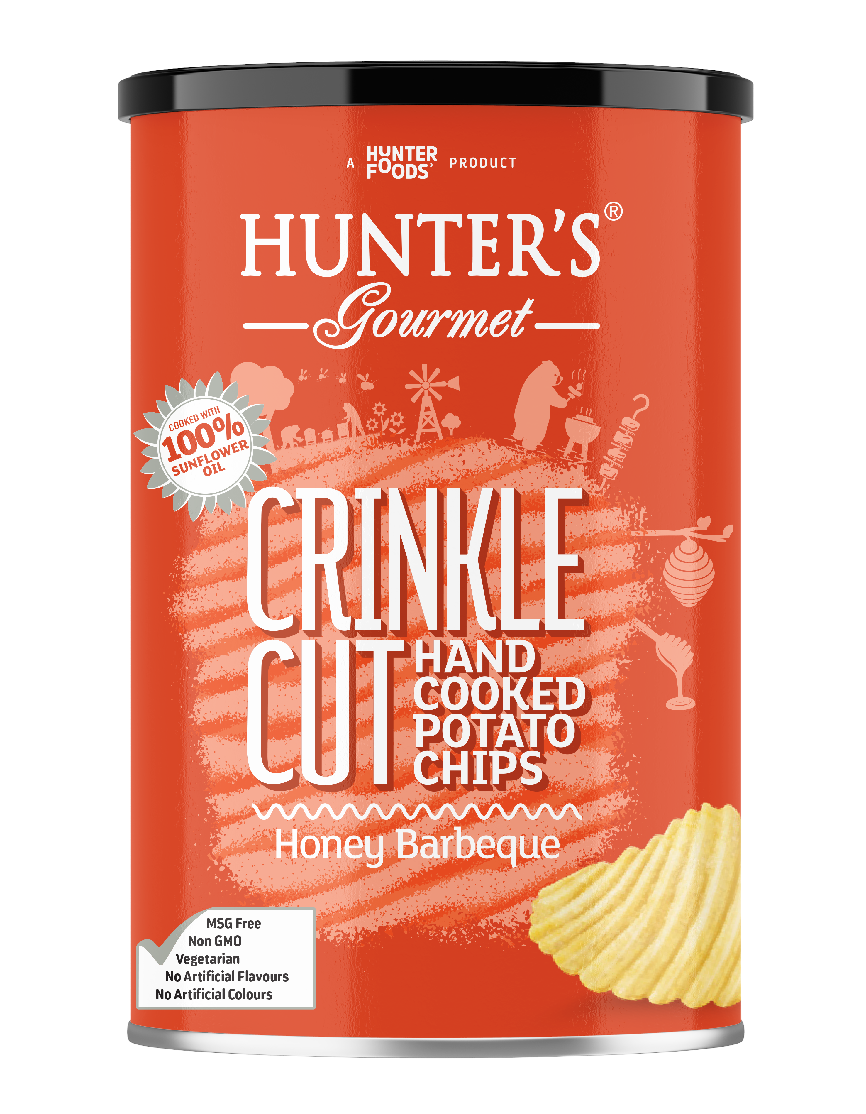 Hunter's Gourmet Hand Cooked Crinkled Chips Honey Barbeque 12 units per case 140 g