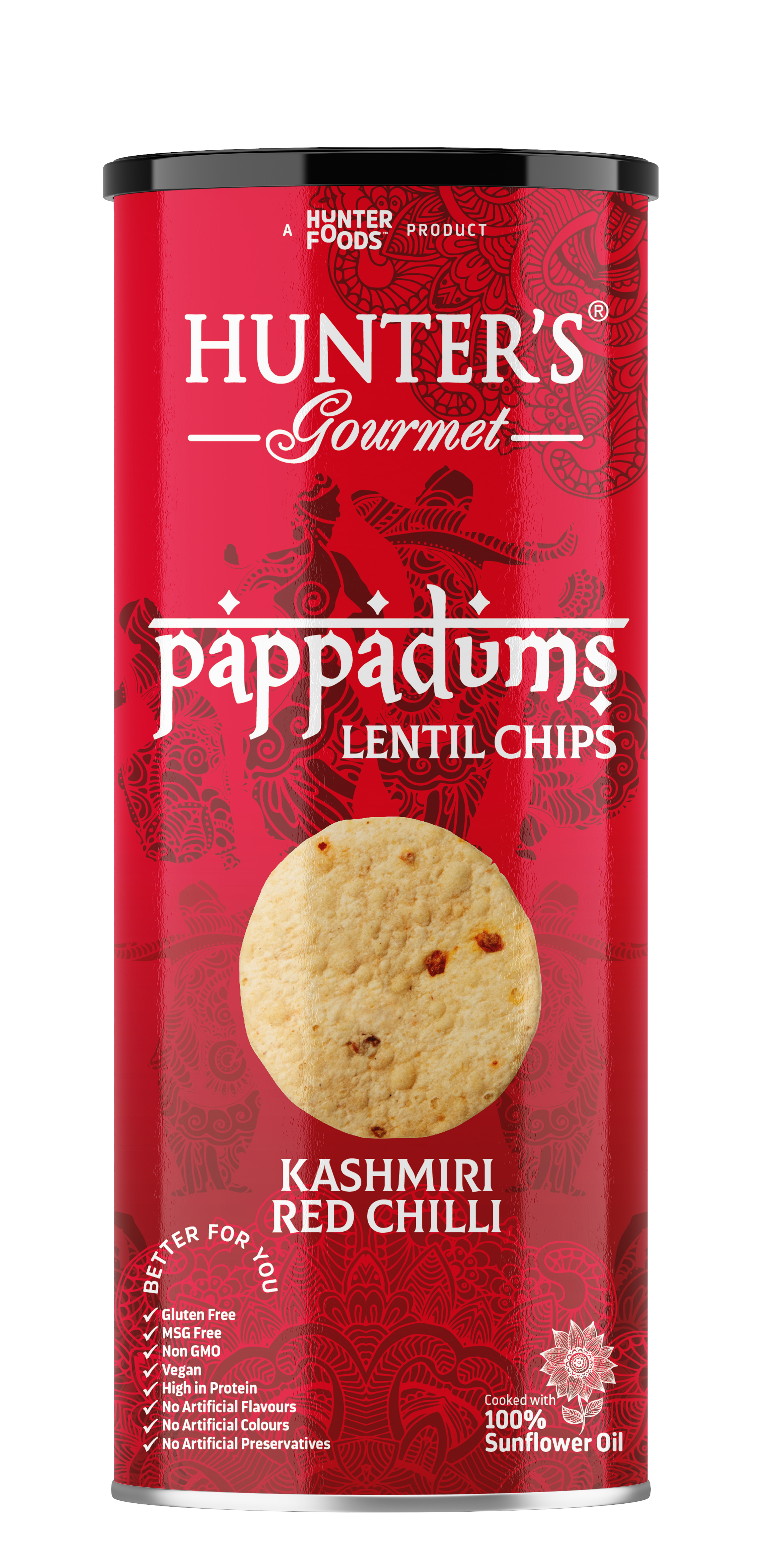 Hunter's Gourmet Pappadums Petite Lentil Chip Kashmiri Red Chilli 12 units per case 120 g