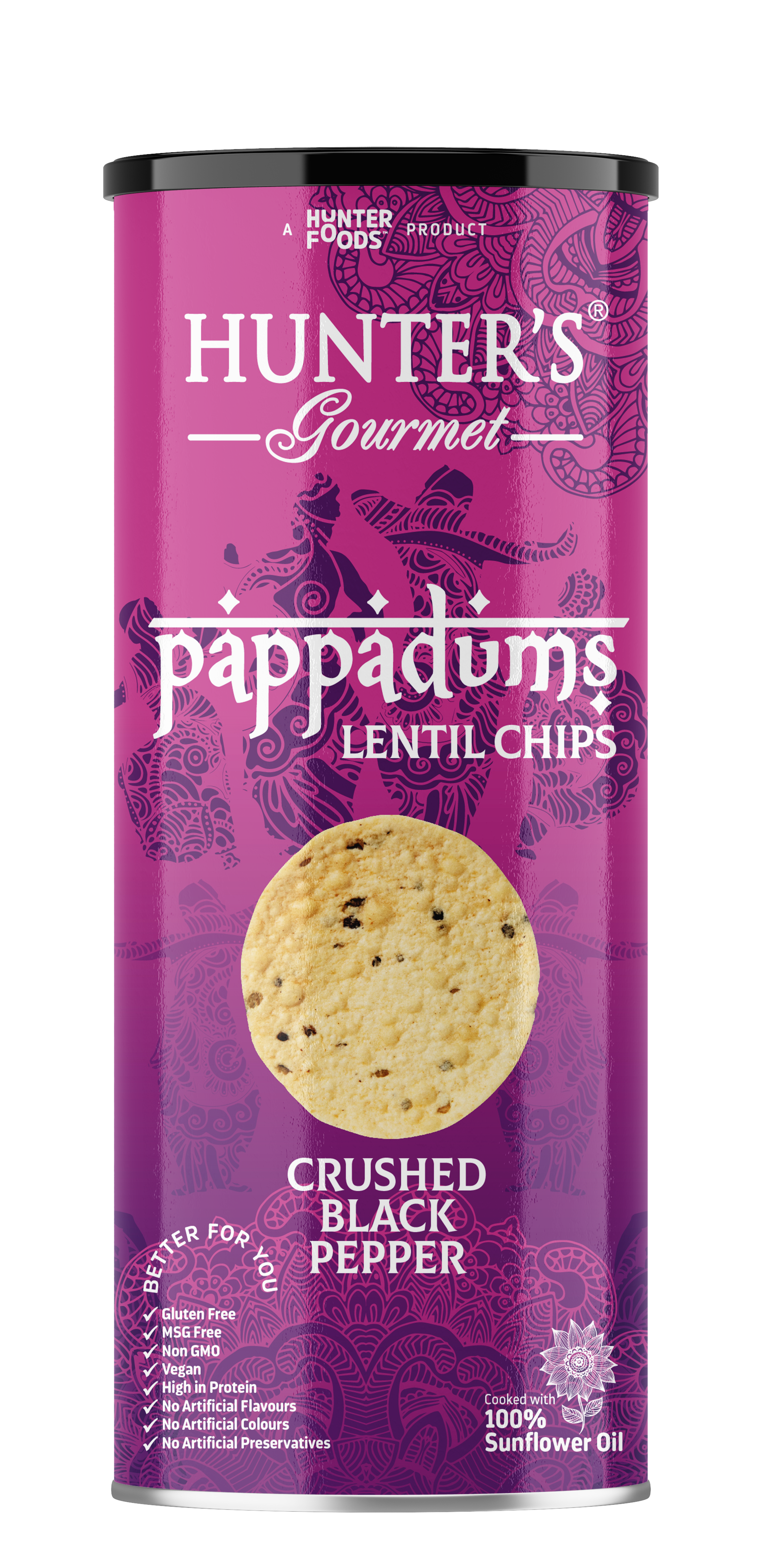 Hunter's Gourmet Pappadums Petite Lentil Chip Crushed Black Pepper 12 units per case 120 g