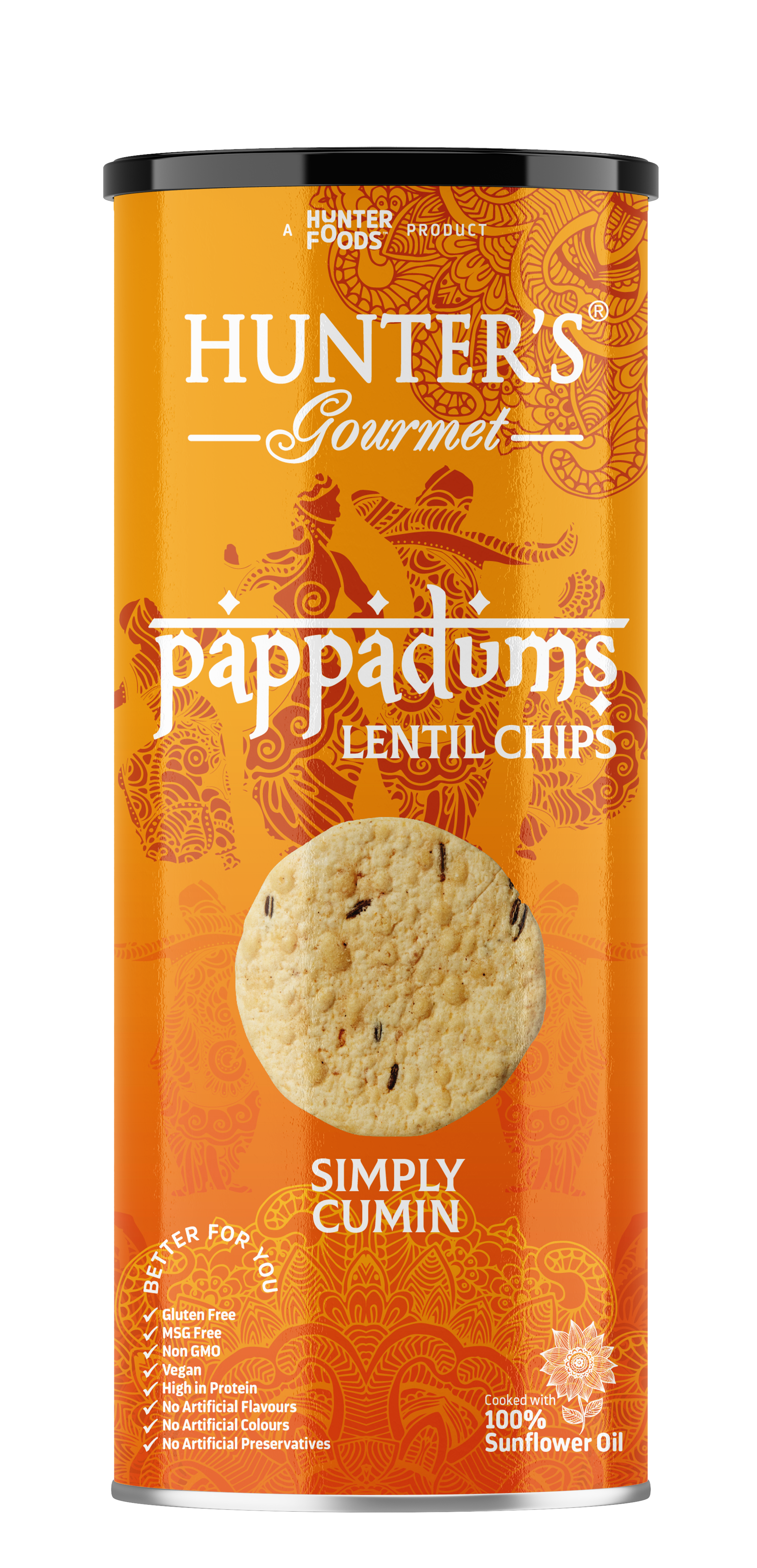 Hunter's Gourmet Pappadums Petite Lentil Chips Simply Cumin 12 units per case 120 g