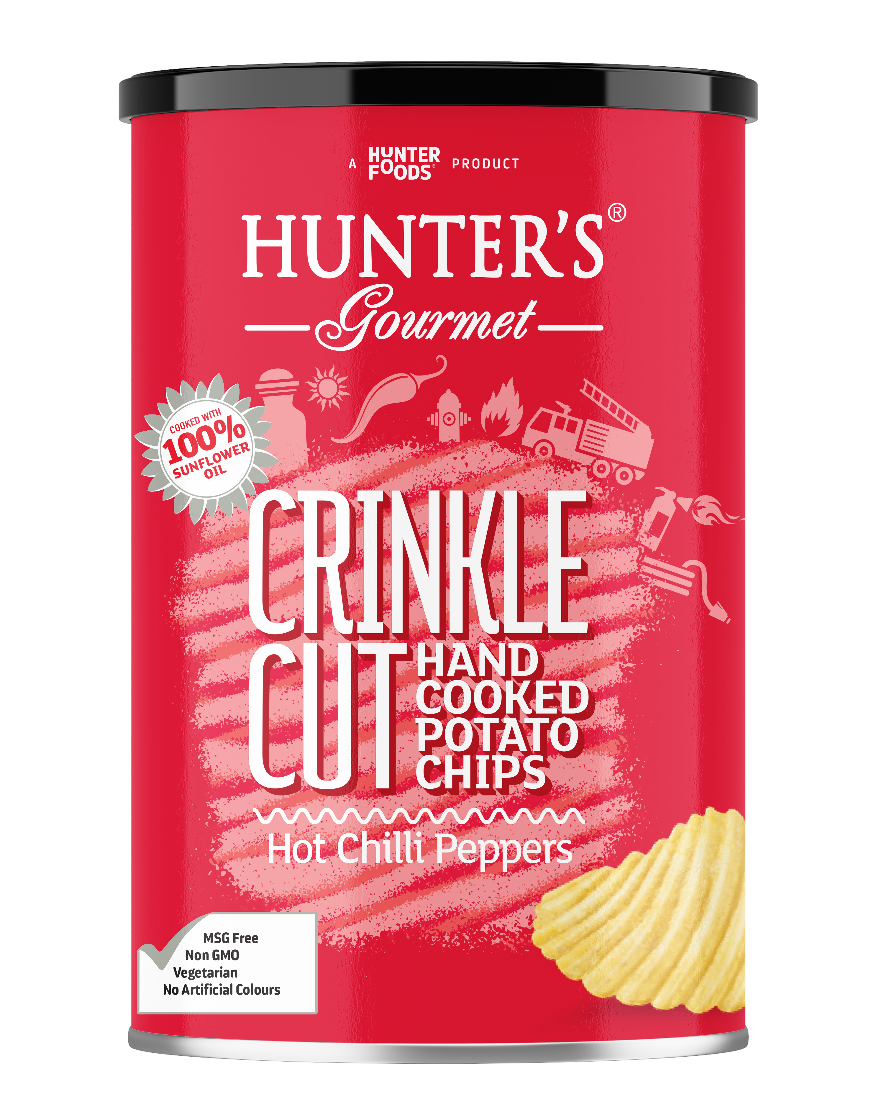 Hunter's Gourmet Hand Cooked Crinkled Chips Hot Chilli Peppers 12 units per case 140 g