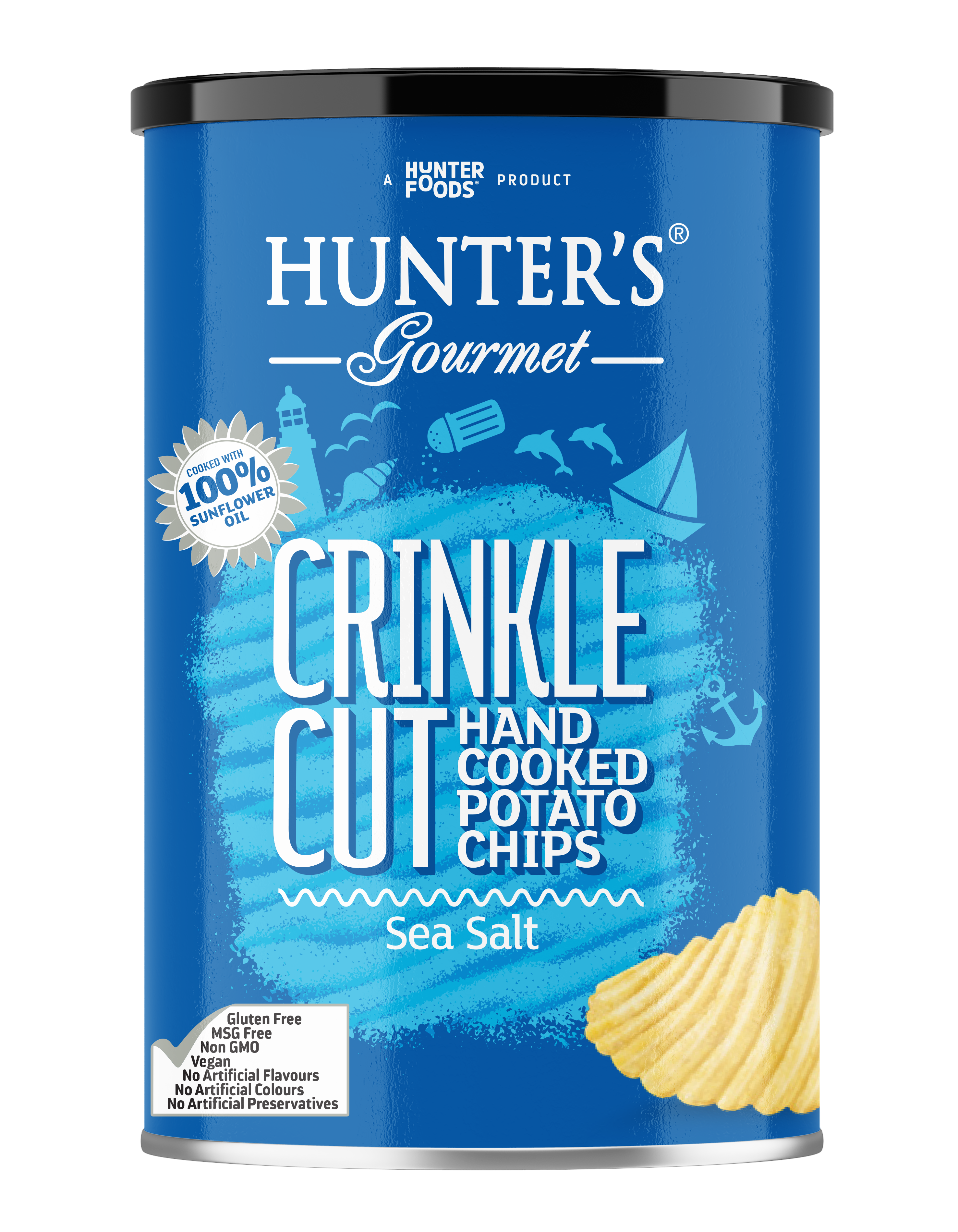Hunter's Gourmet Hand Cooked Crinkled Chips Sea Salt 12 units per case 140 g