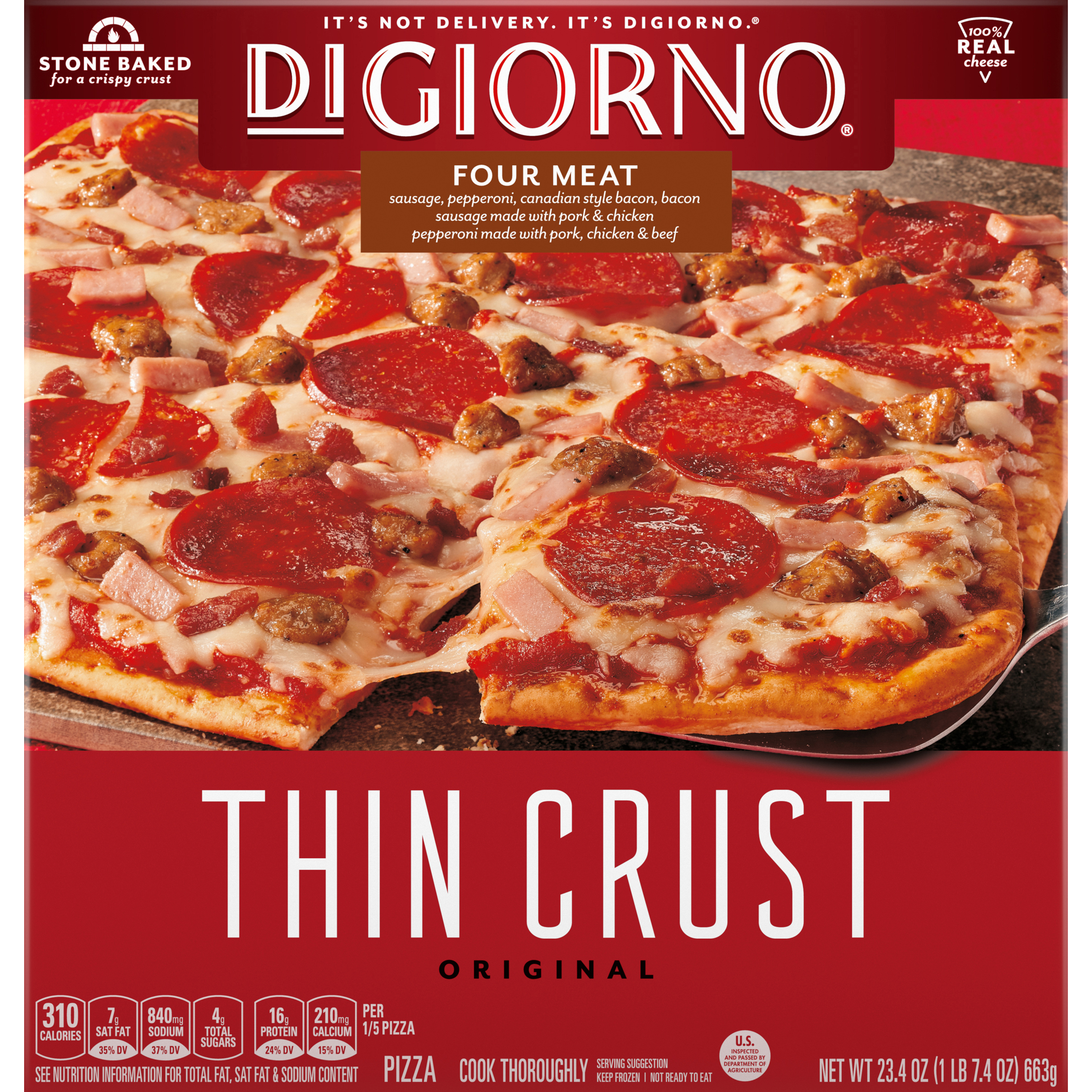 DIGIORNO Thin Crust Four Meat Pizza 14 units per case 23.4 oz