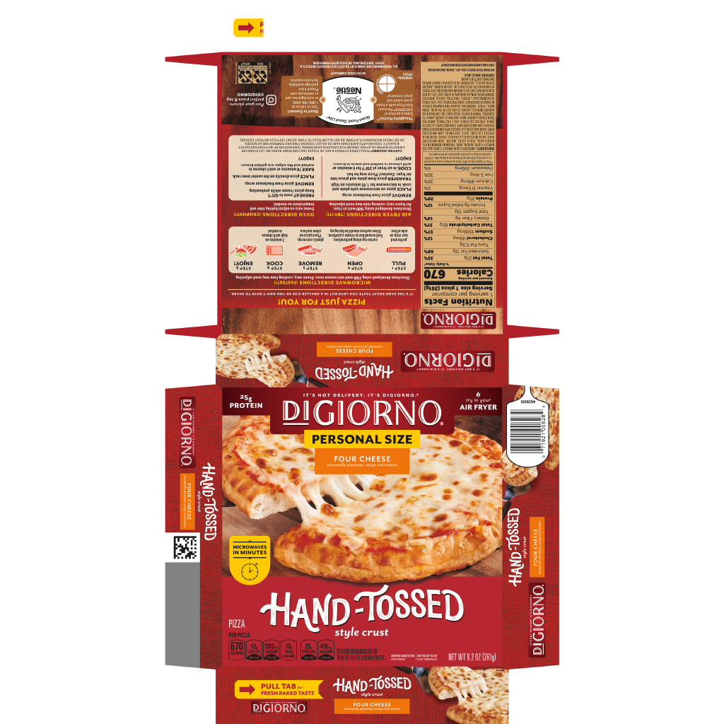 DIGIORNO Hand Tossed Crust Four Cheese Personal Size Pizza 10 units per case 9.2 oz Product Label
