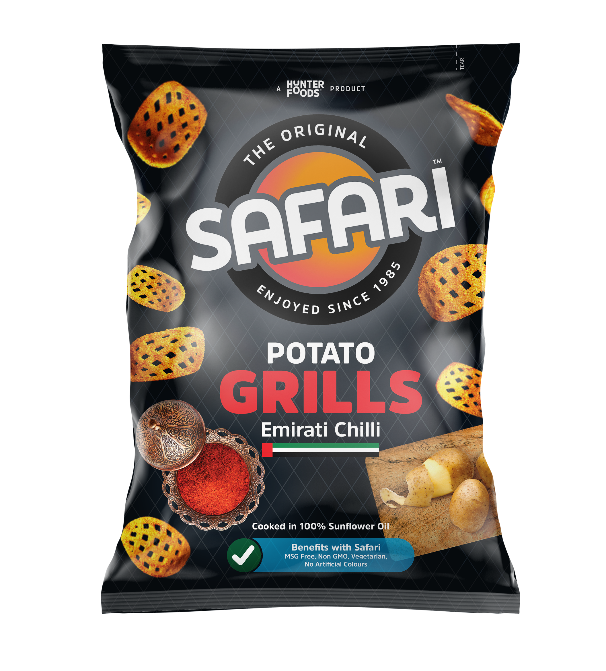 Safari Potato Grills - Emirati Chilli - Black Packaging 16 units per case 60 g