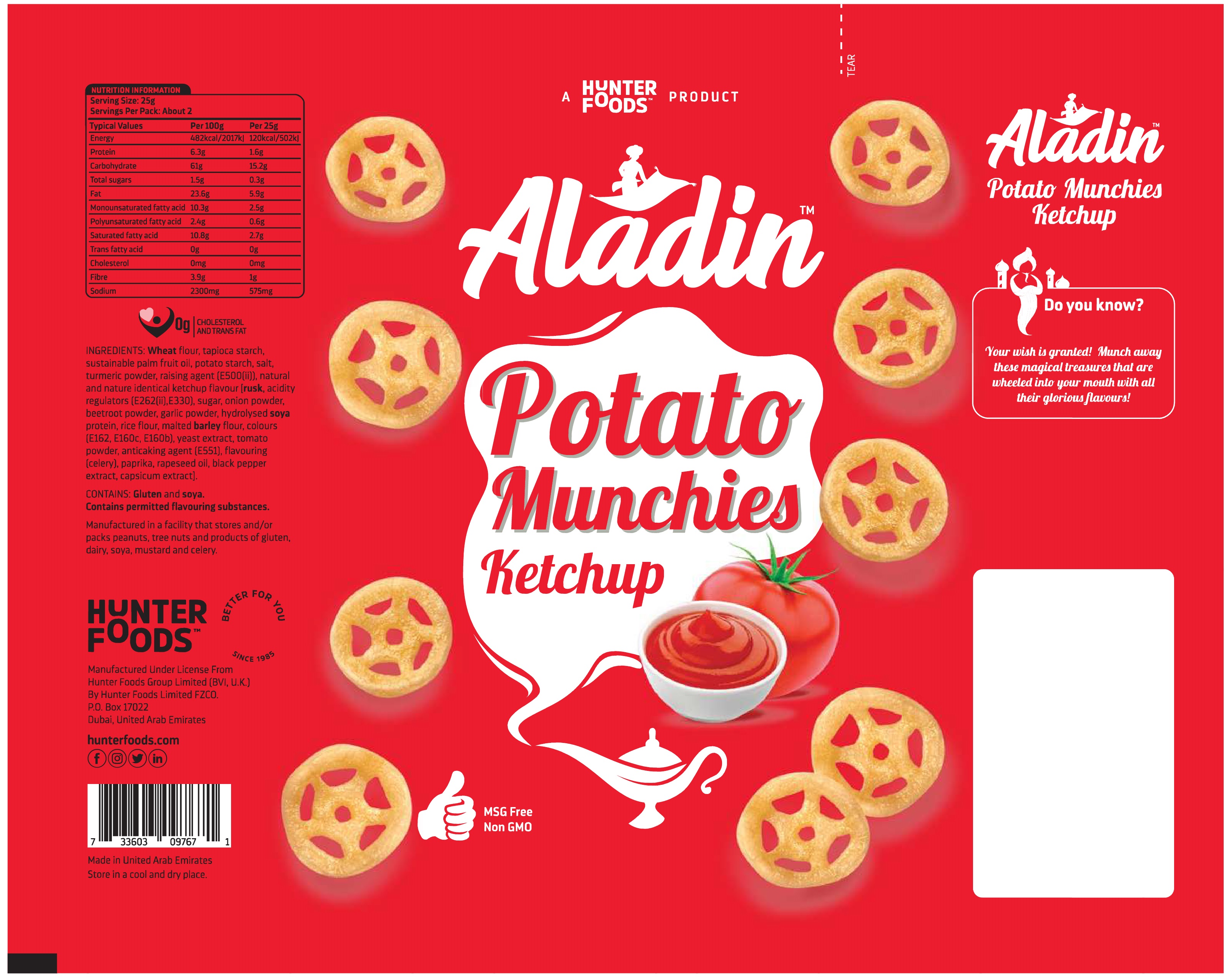 Aladin Potato Munchies Ketchup 16 units per case 60 g Product Label