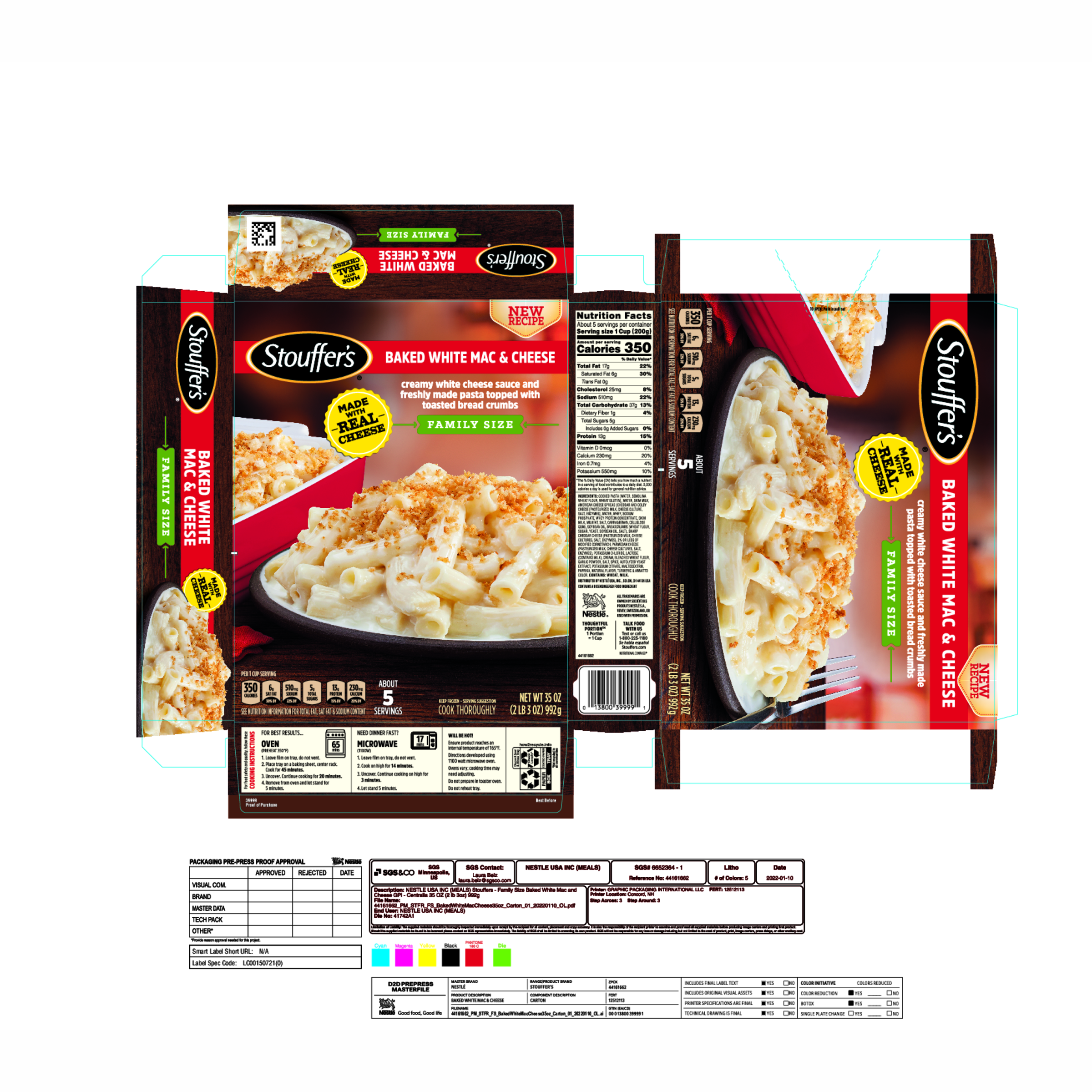 STOUFFER'S Baked White Mac & Cheese (Family Size) 6 units per case 35.0 oz Product Label