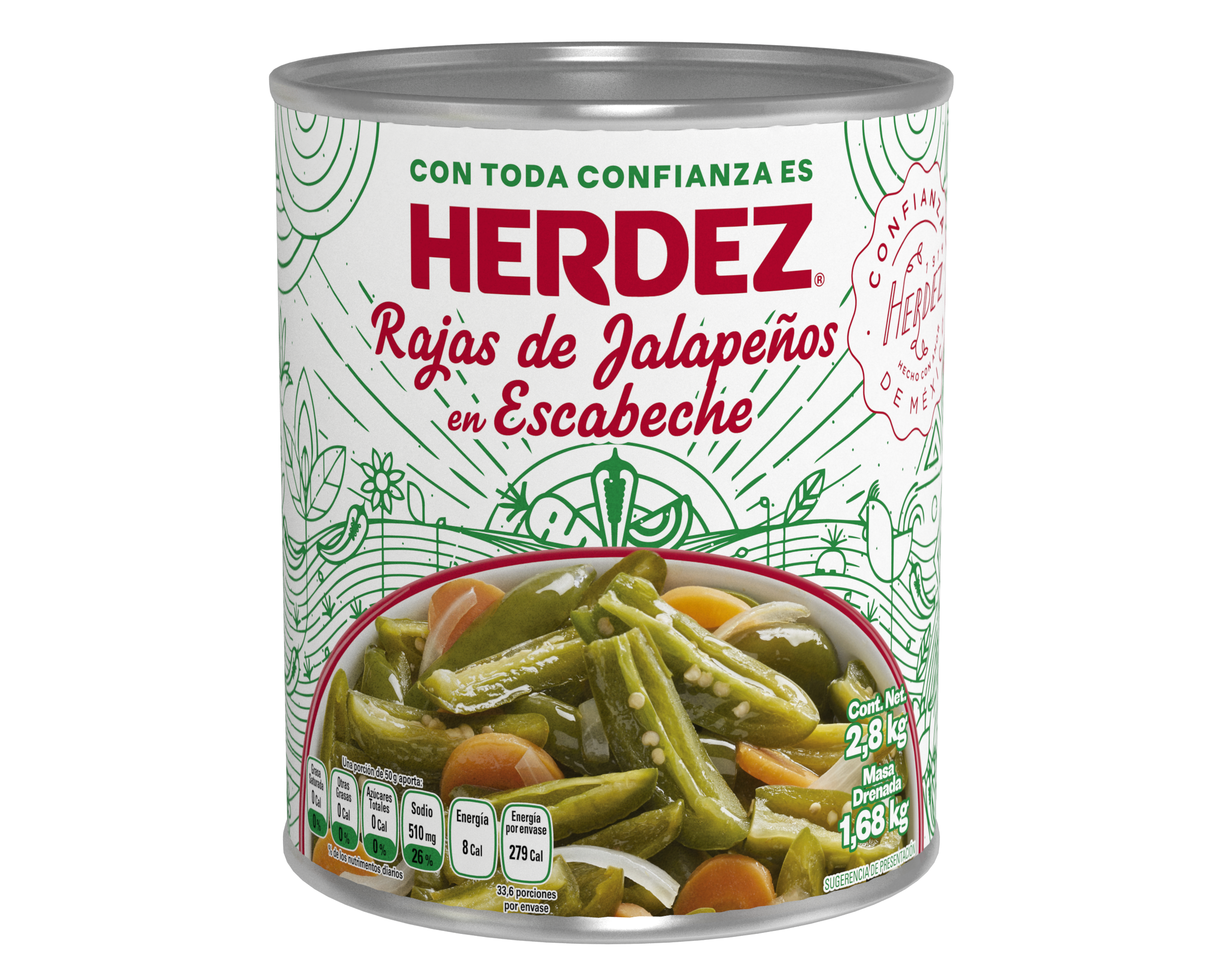 HERDEZ Sliced Pickled Jalapenos 2.80 kg 6 units per case
