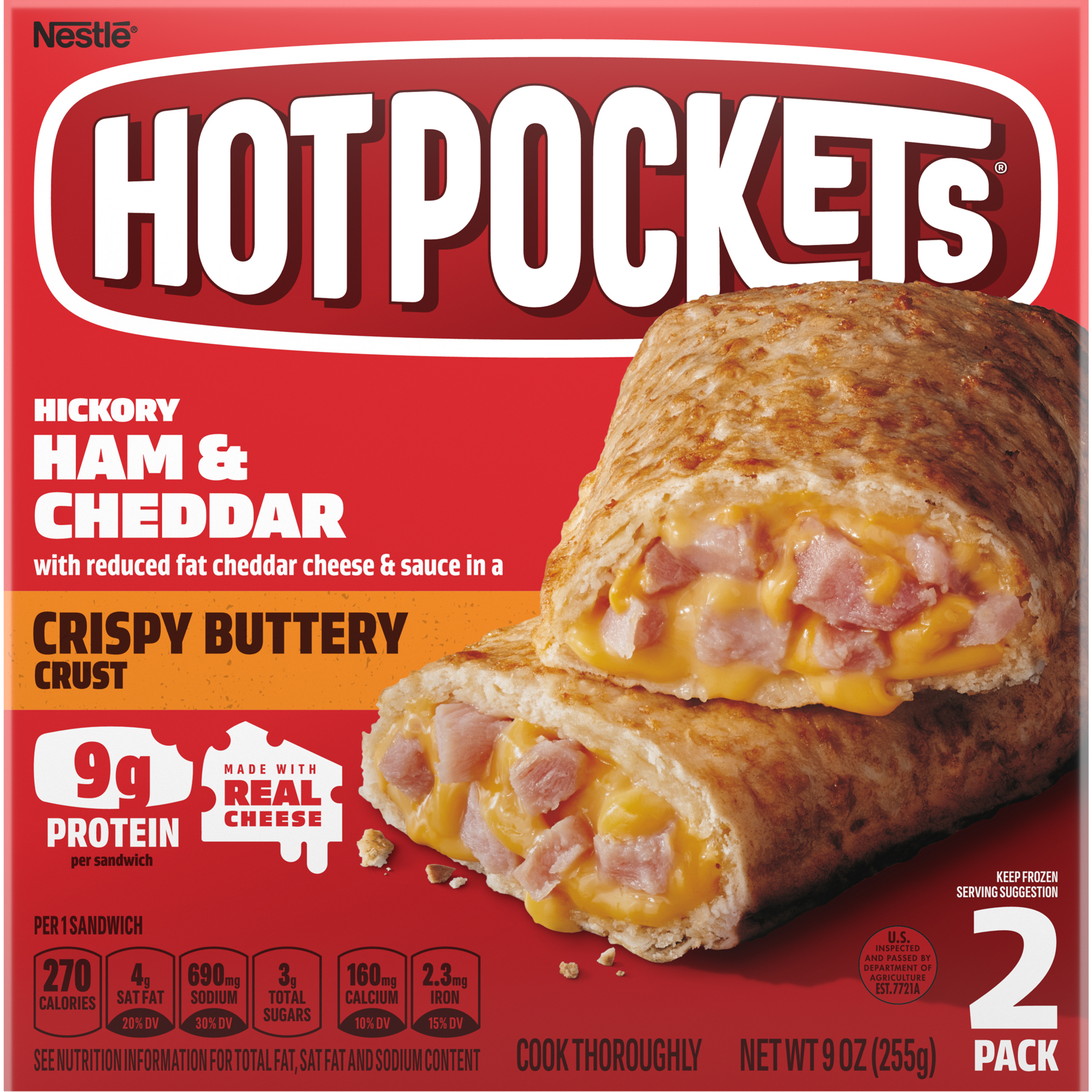 HOT POCKETS Crispy Buttery Crust Hickory Ham & Cheese (2 Pack) 8 units per case 9.0 oz