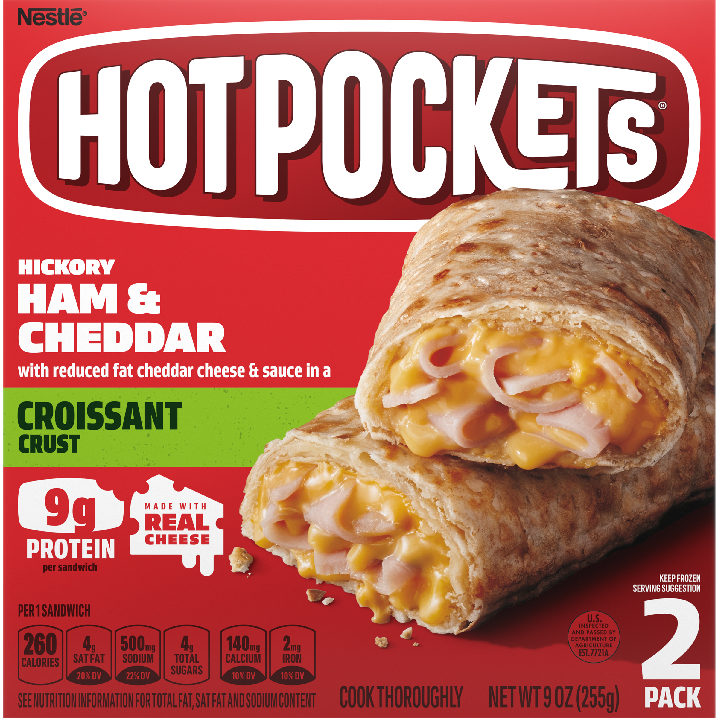 HOT POCKETS Croissant Crust Hickory Ham & Cheddar 8 units per case 9.0 oz