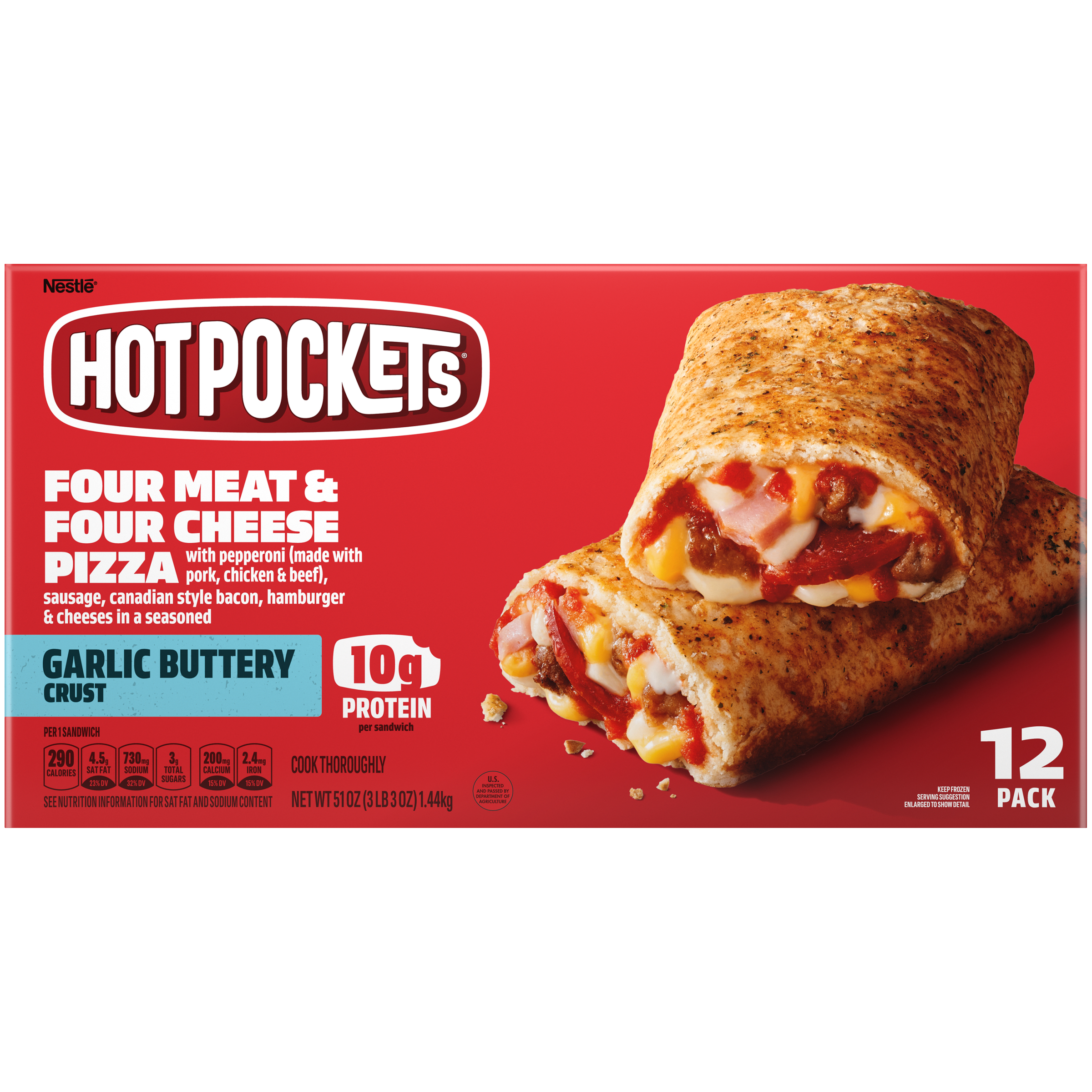 HOT POCKETS Garlic Buttery Crust Four Meat & Cheese Pizza 4 units per case 51.0 oz
