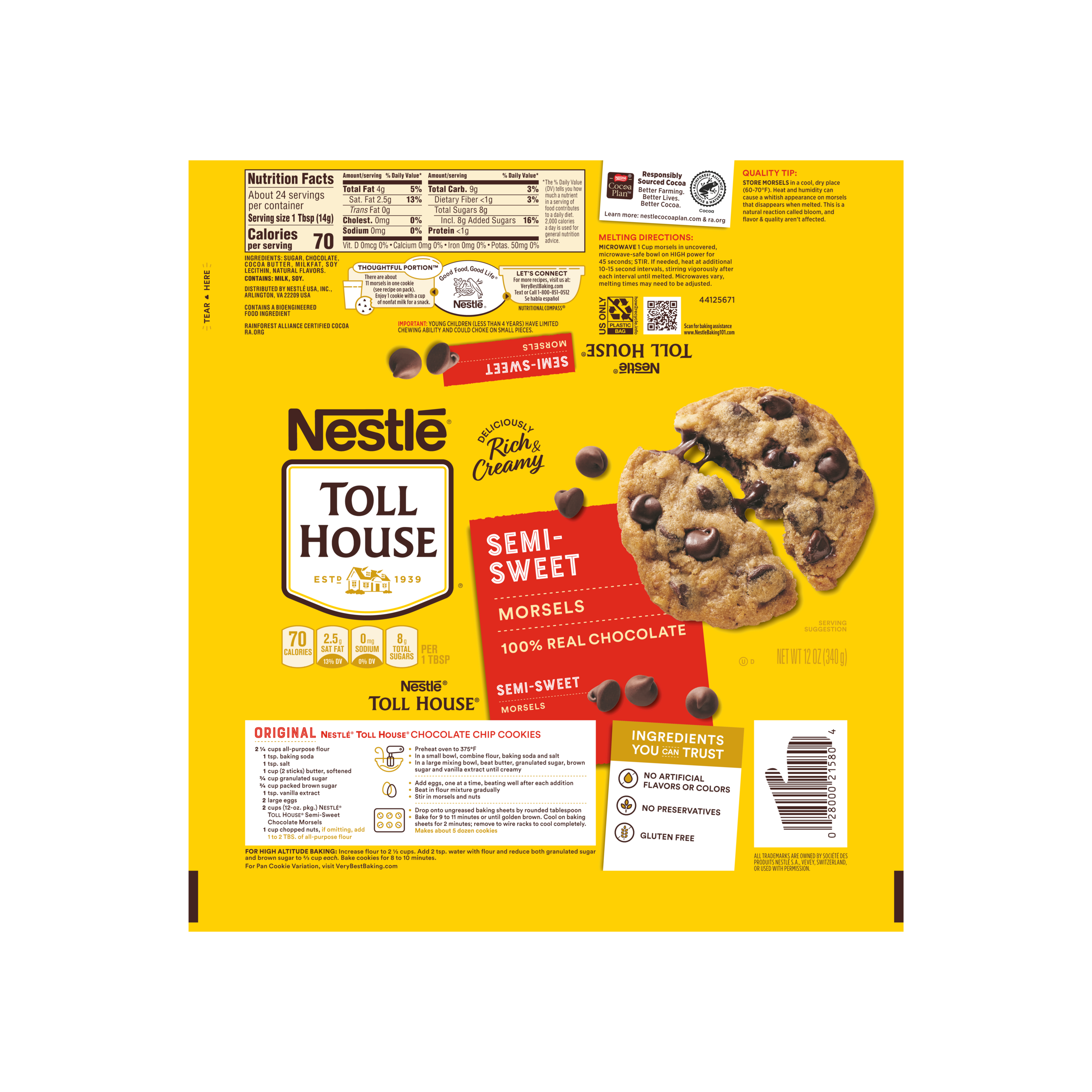 TOLL HOUSE Semi-Sweet Morsels 24 units per case 12.0 oz Product Label