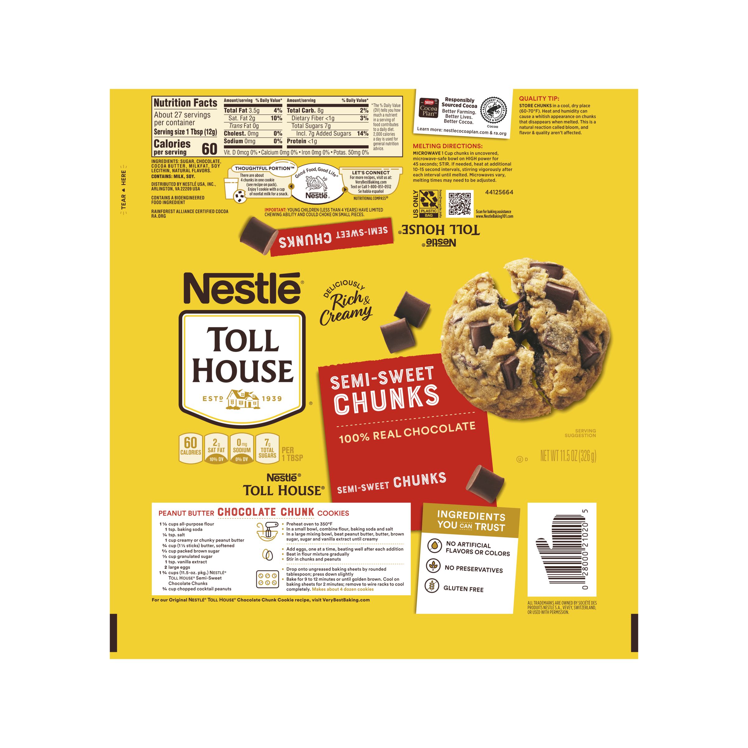 TOLL HOUSE Semi-Sweet Chunks 24 units per case 11.5 oz Product Label