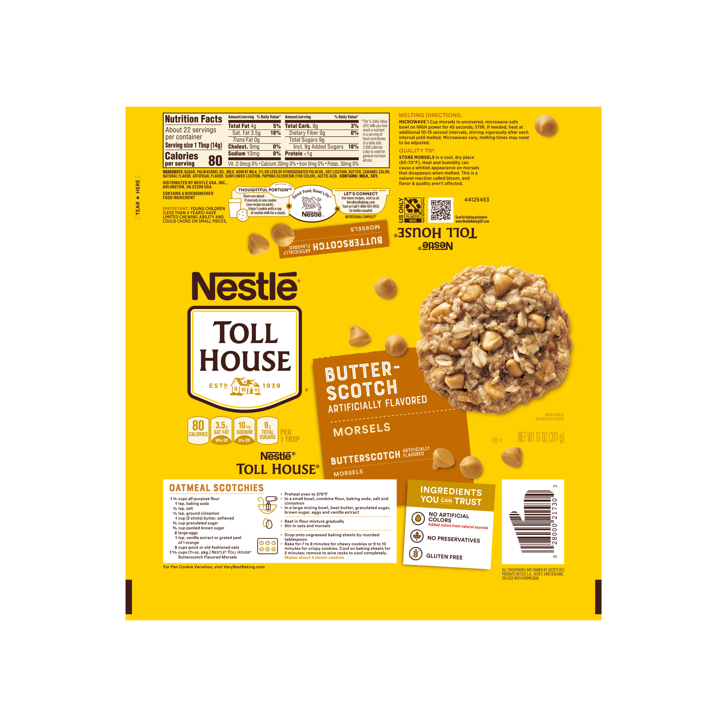 TOLL HOUSE Butter-Scotch Morsels 24 units per case 11.0 oz Product Label