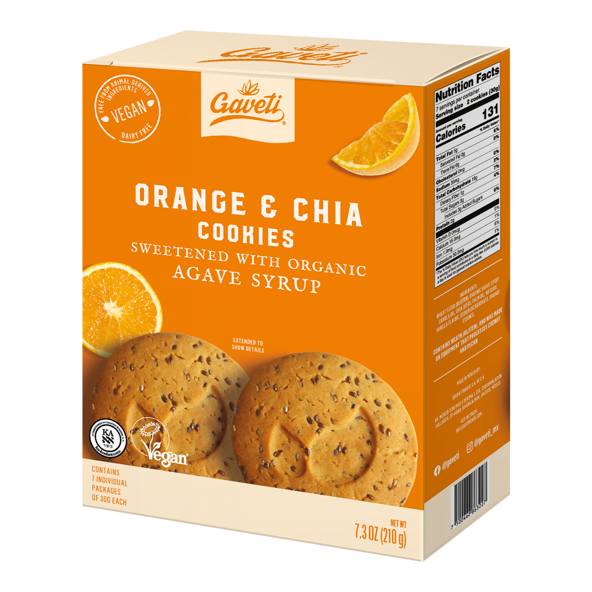 Gaveti Orange Chia Cookies 210g 12 units per case 210 g