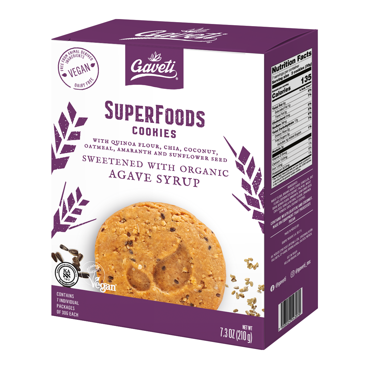 Gaveti SuperFoods Cookies 210g 12 units per case 210 g